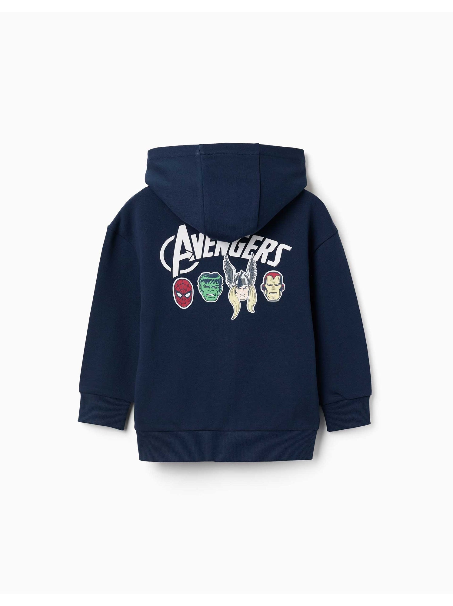 Sweat zippé en coton avec capuche et imprimés avengers - Bleu foncé