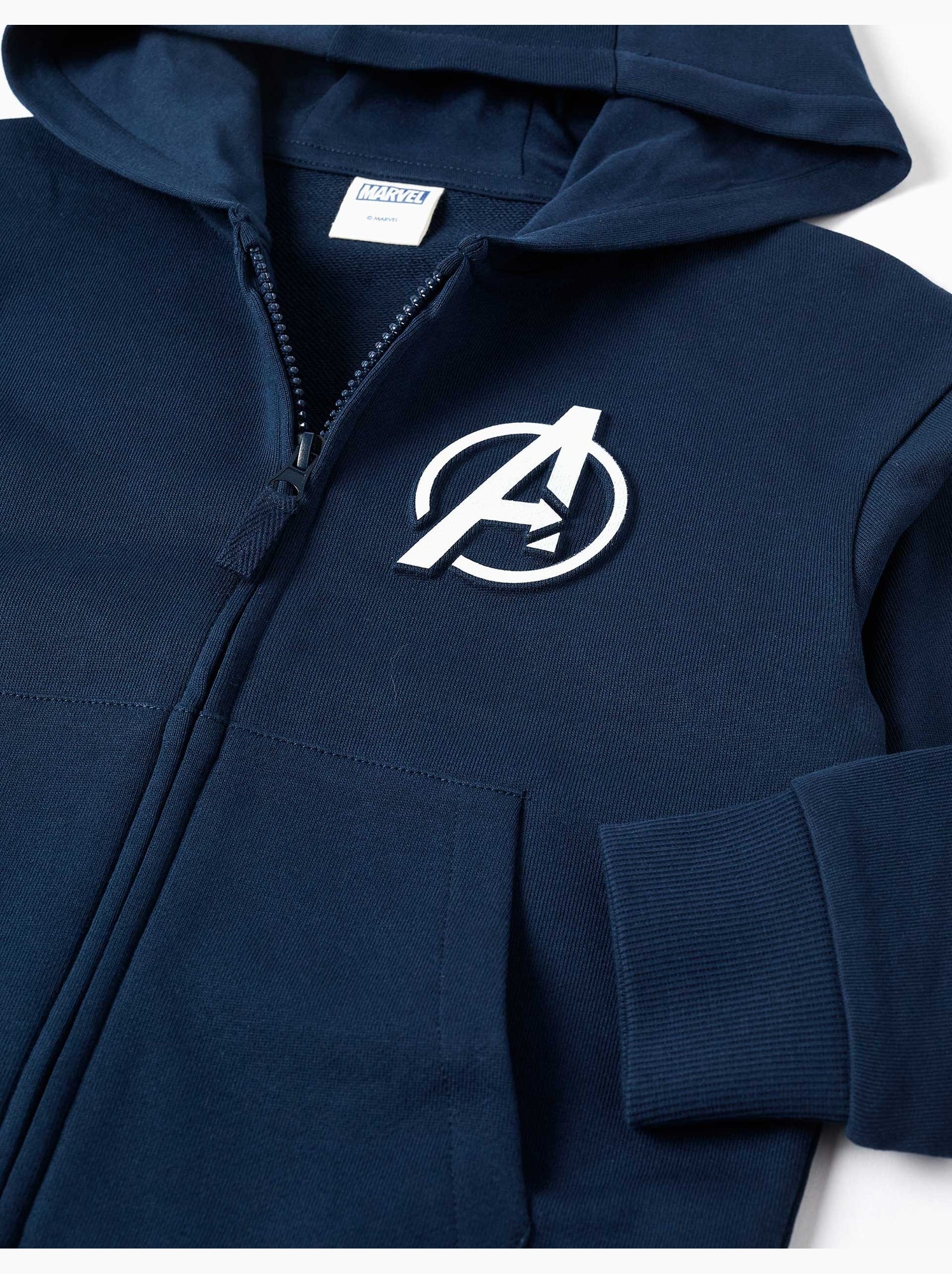 Sweat zippé en coton avec capuche et imprimés avengers - Bleu foncé