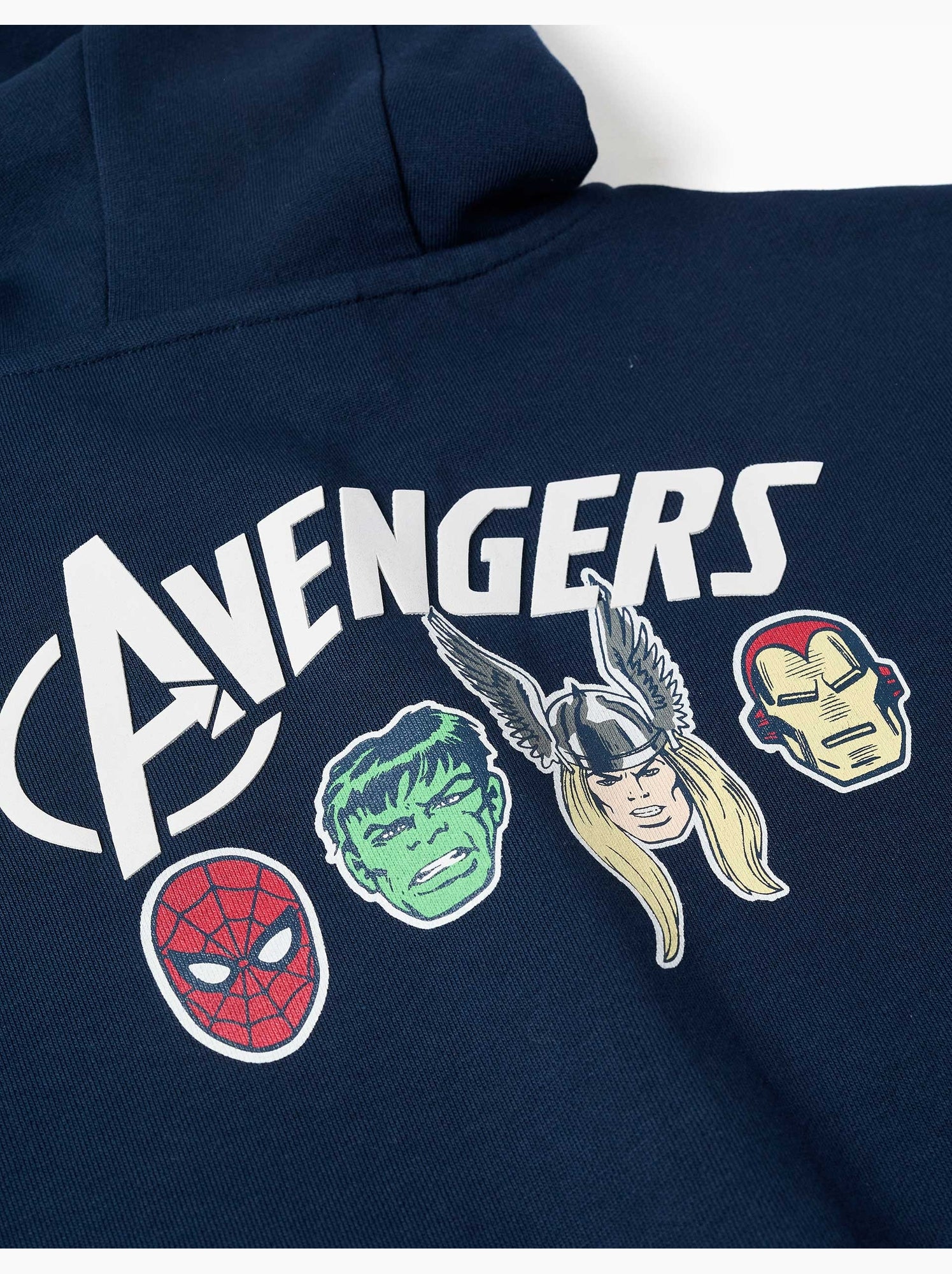 Sweat zippé en coton avec capuche et imprimés avengers - Bleu foncé
