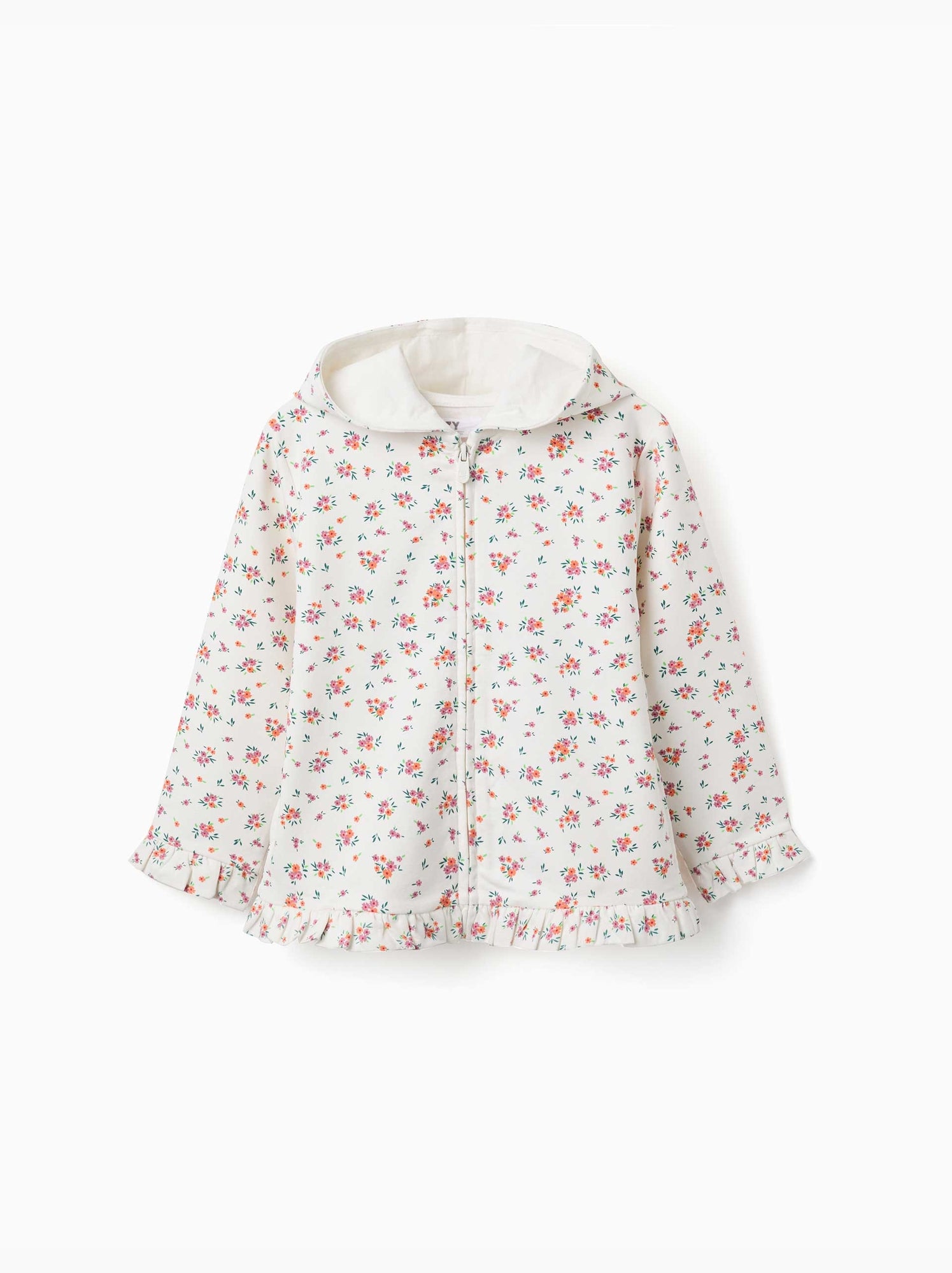 Sweat zippé en molleton à capuche avec motif floral - Beige clair