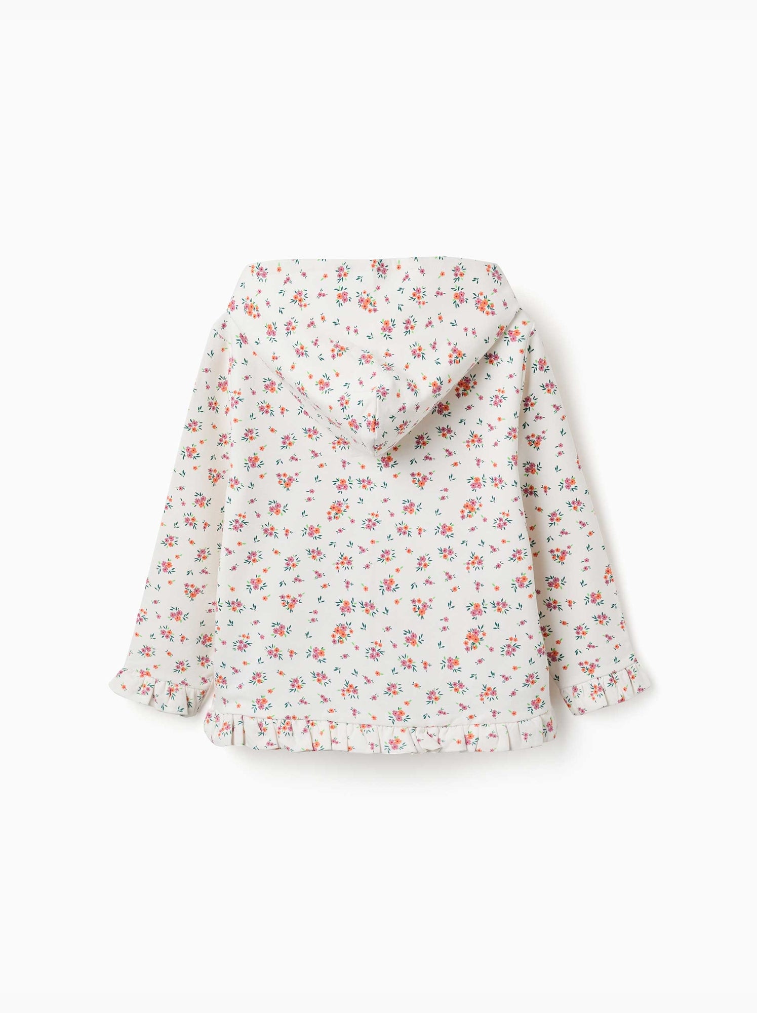 Sweat zippé en molleton à capuche avec motif floral - Beige clair
