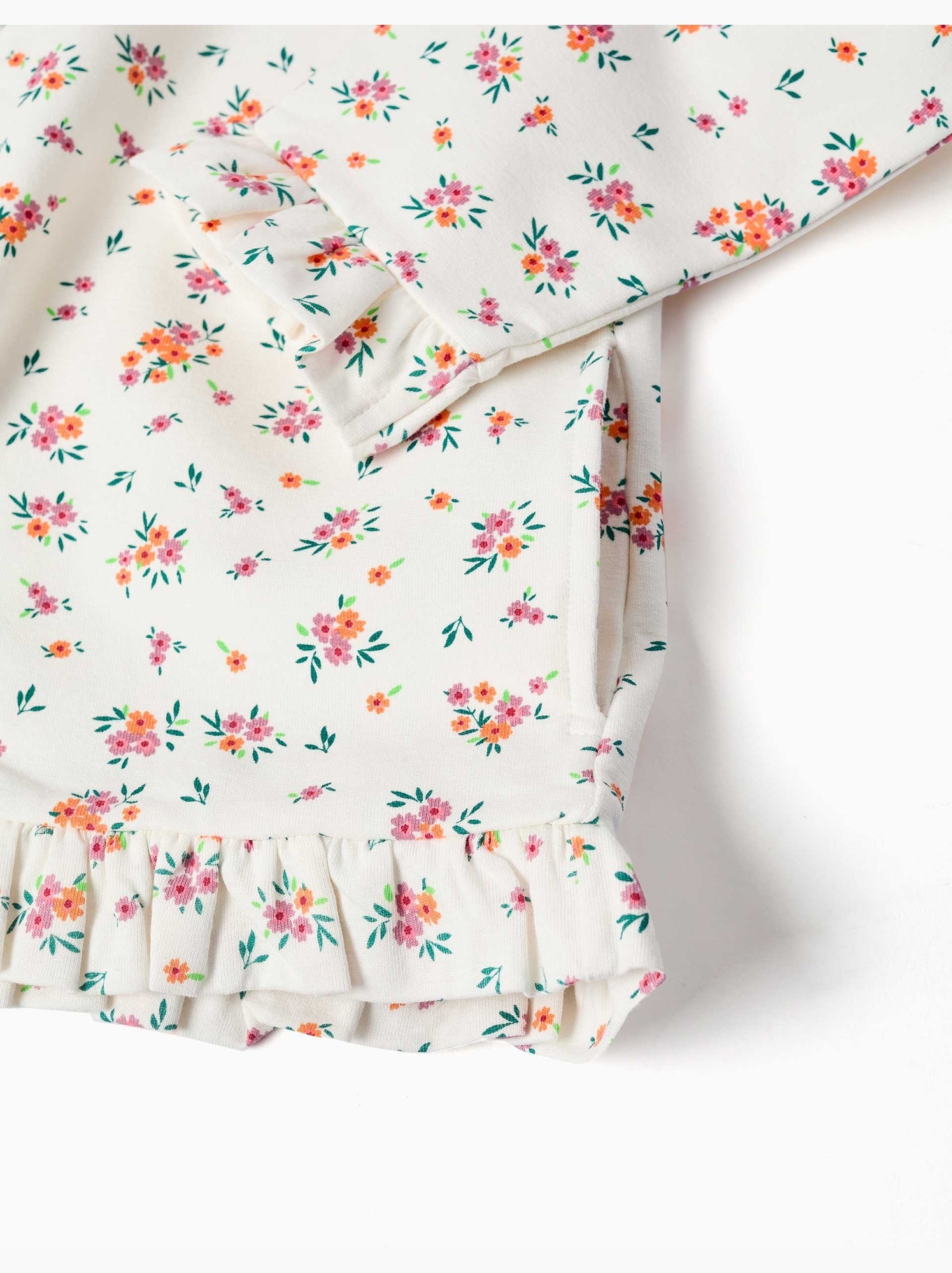 Sweat zippé en molleton à capuche avec motif floral - Beige clair