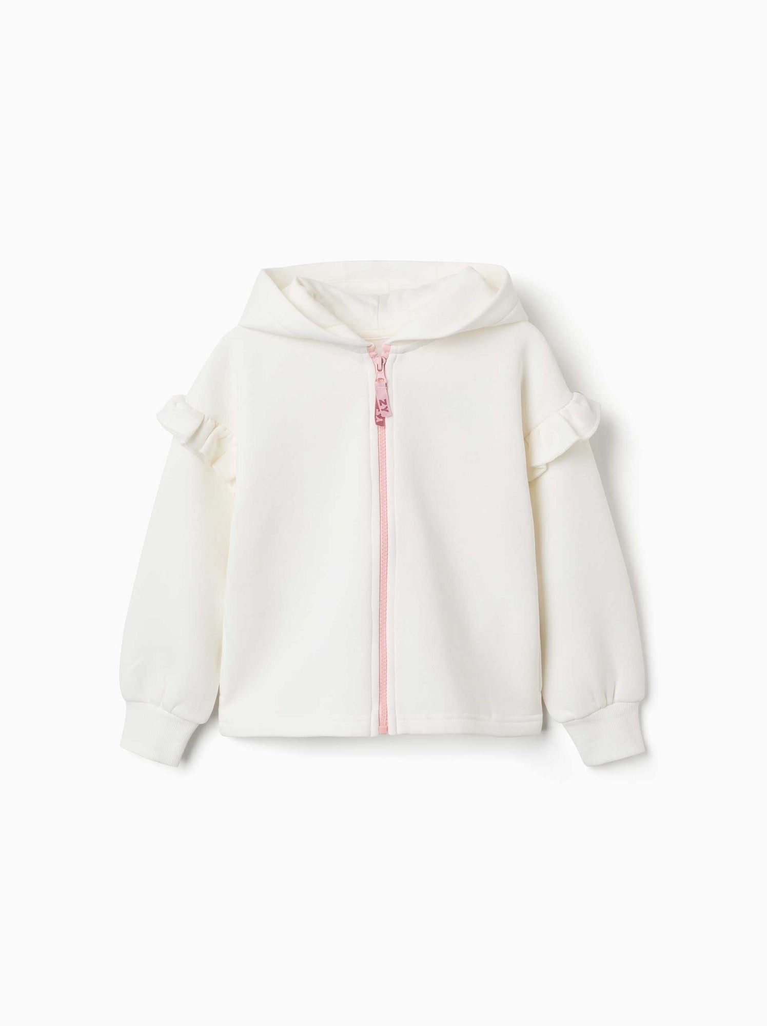Sweat zippé en molleton avec capuche et doublure en coton peigné - Blanc
