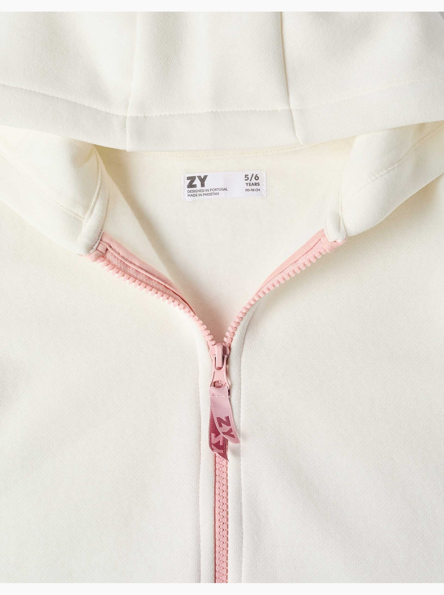 Sweat zippé en molleton avec capuche et doublure en coton peigné - Blanc