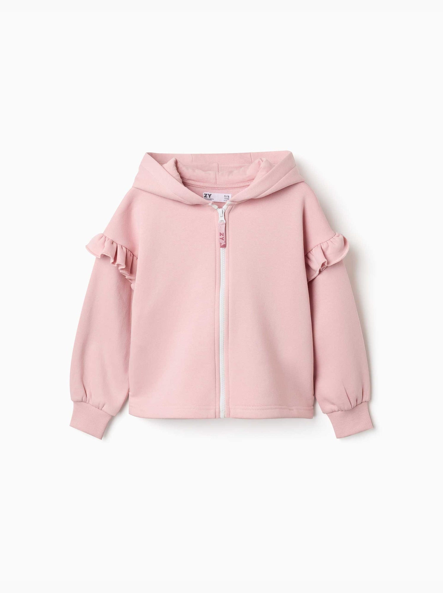 Sweat zippé en molleton avec capuche et doublure en coton peigné - Rose clair