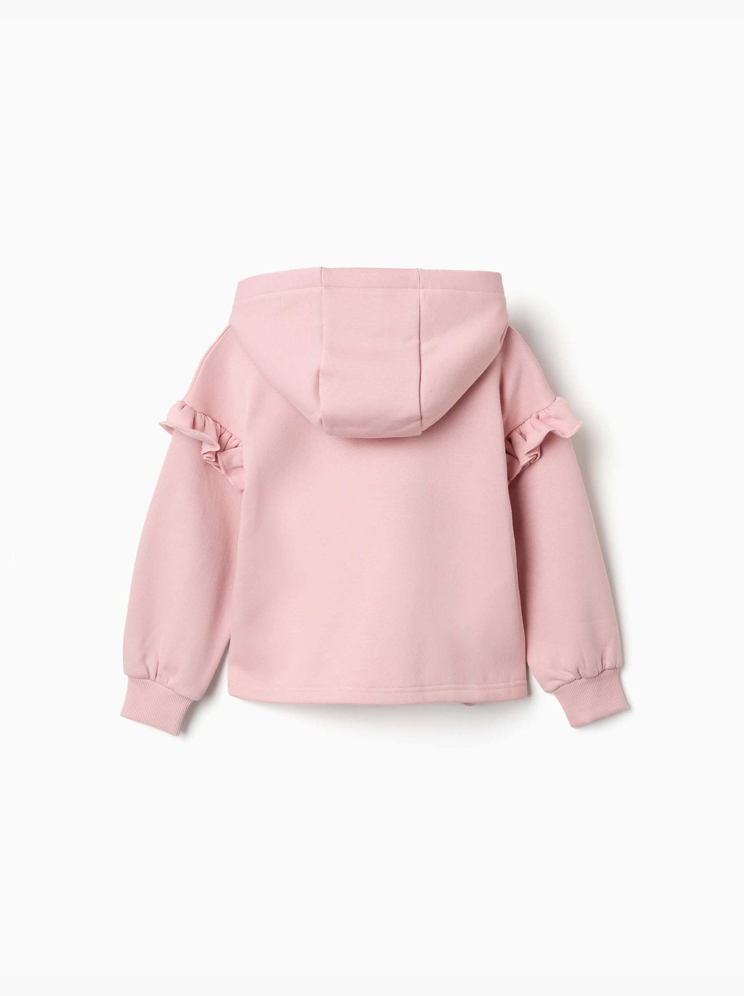 Sweat zippé en molleton avec capuche et doublure en coton peigné - Rose clair