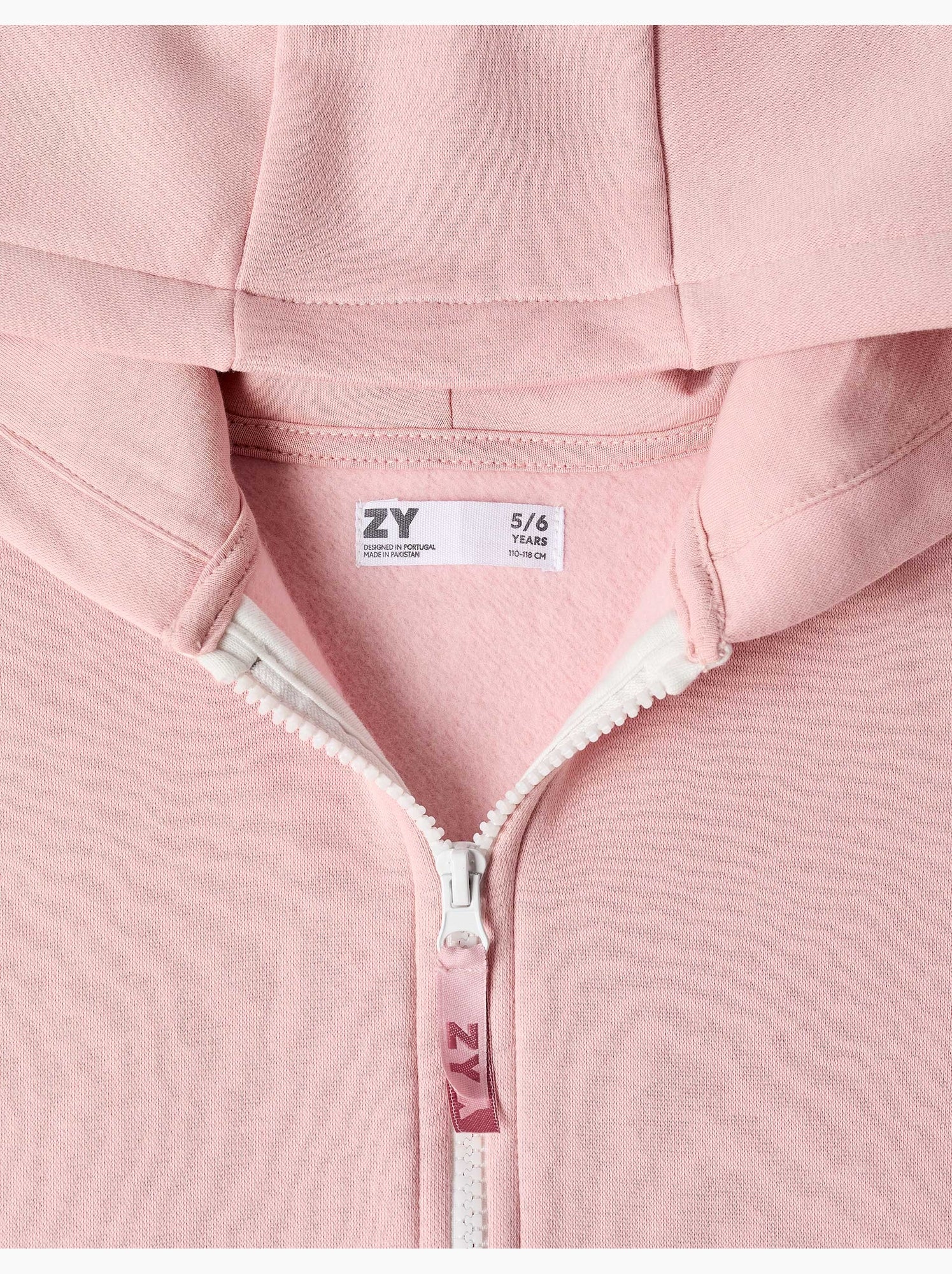 Sweat zippé en molleton avec capuche et doublure en coton peigné - Rose clair