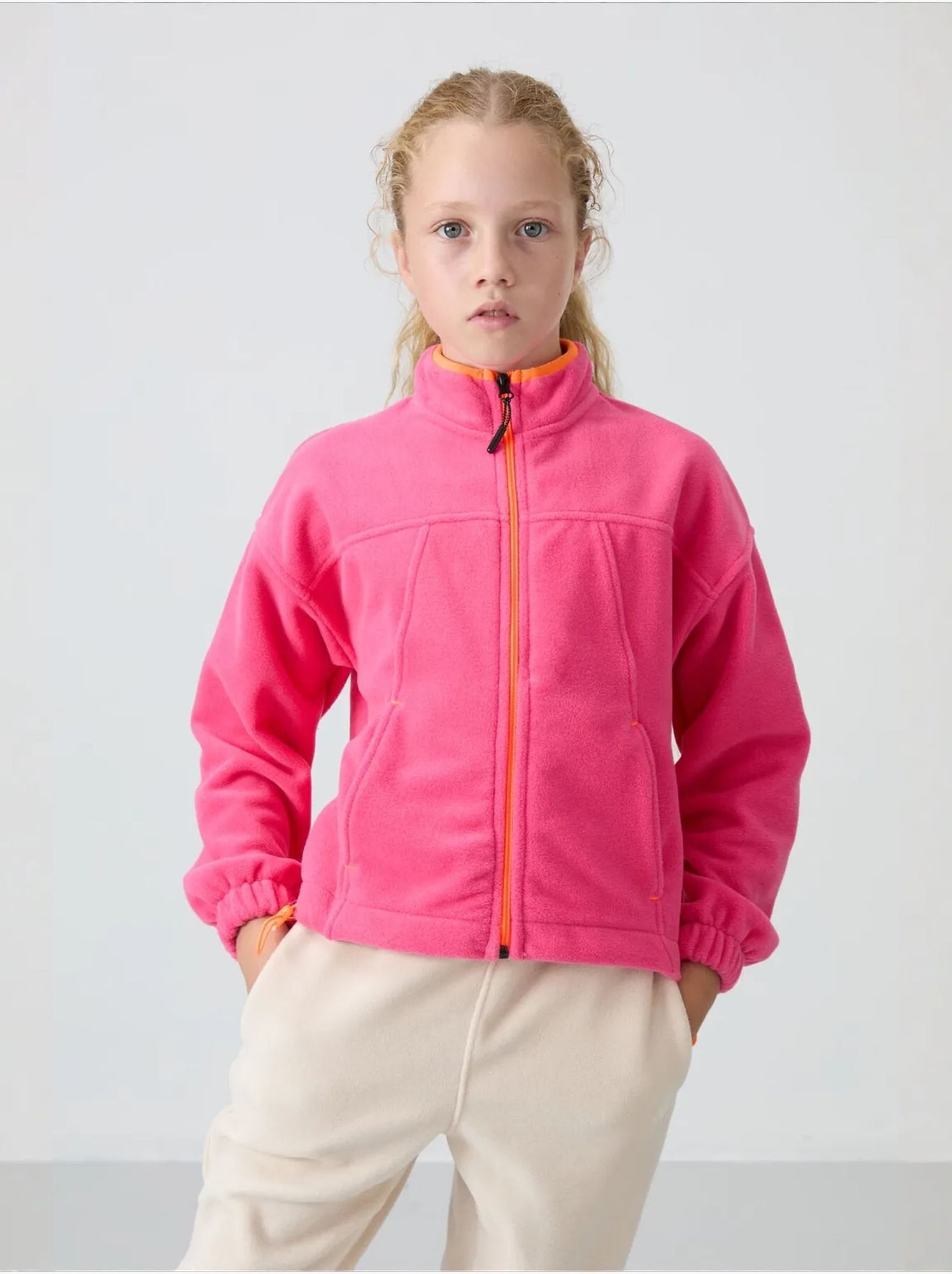 Sweatshirt jeunesse à fermeture éclair tommy - Rose fluo/Solinotes