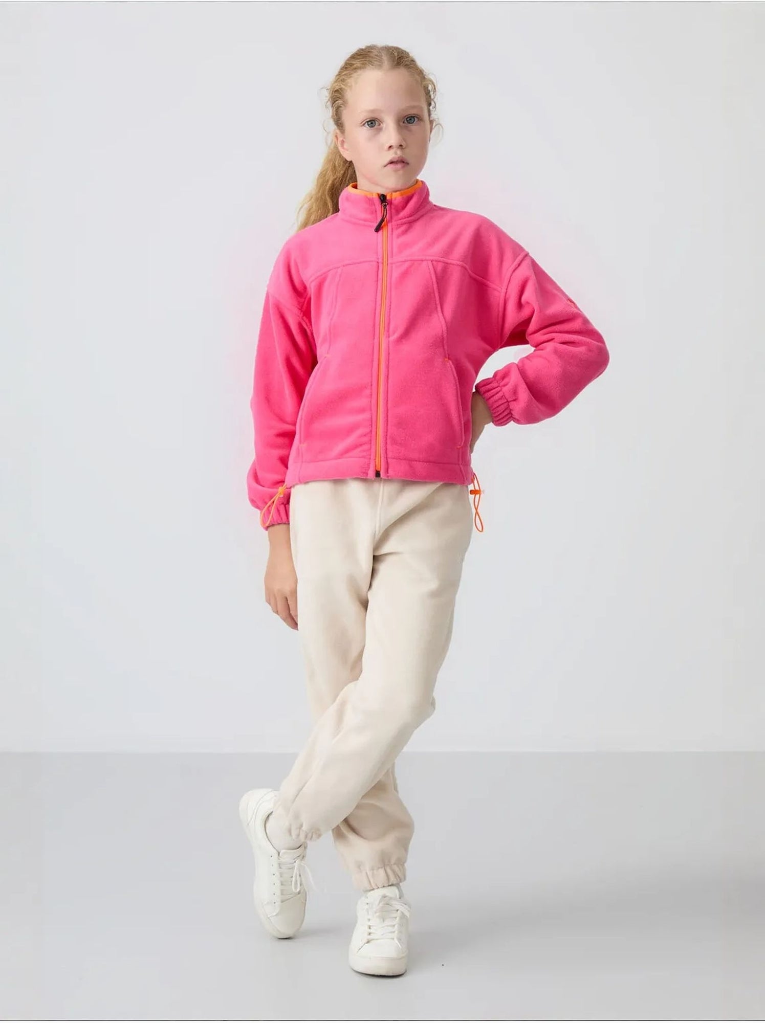Sweatshirt jeunesse à fermeture éclair tommy - Rose fluo/Solinotes