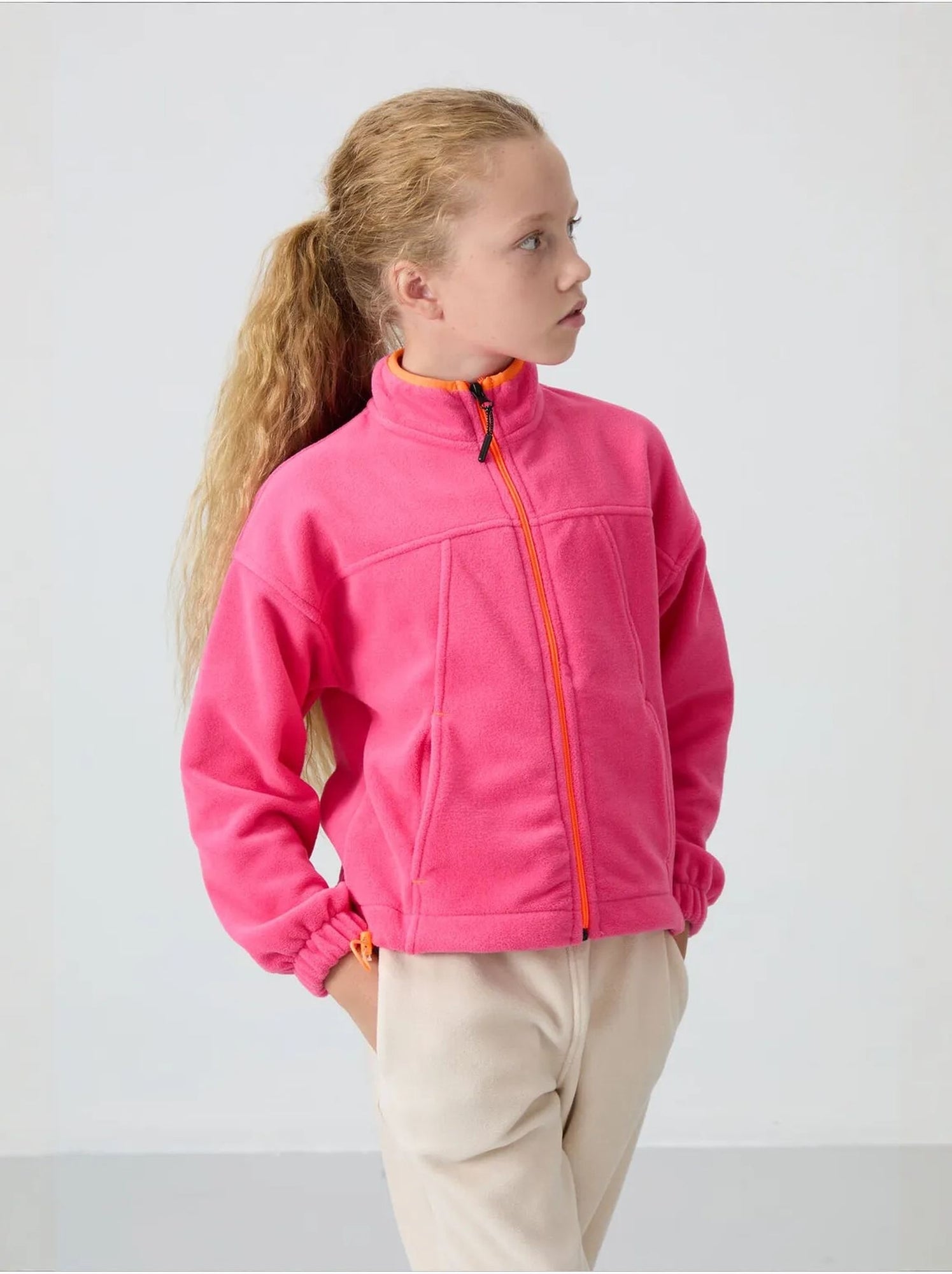 Sweatshirt jeunesse à fermeture éclair tommy - Rose fluo/Solinotes
