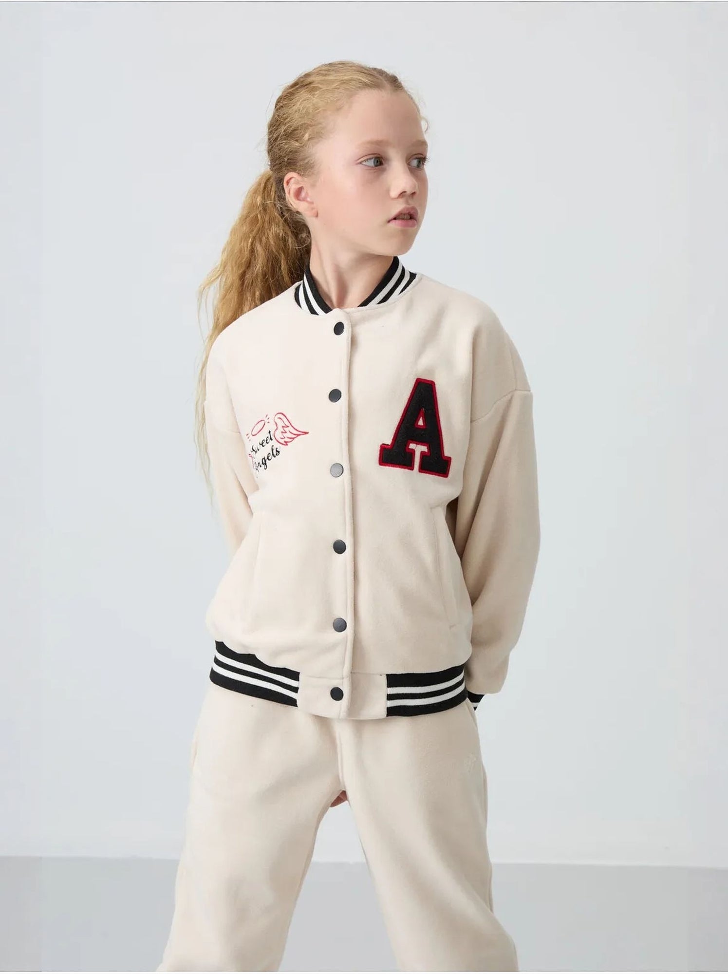 Sweatshirt jeunesse à pressions tommy - Beige argile