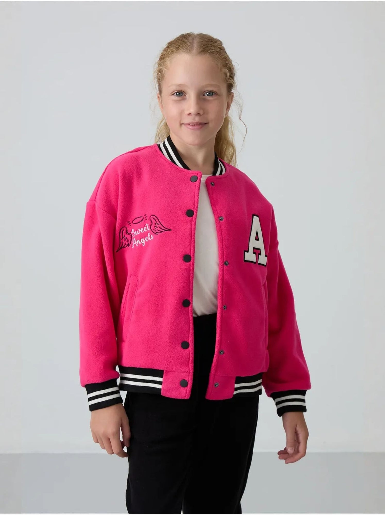 Sweatshirt jeunesse à pressions tommy - Rose fluo/Solinotes