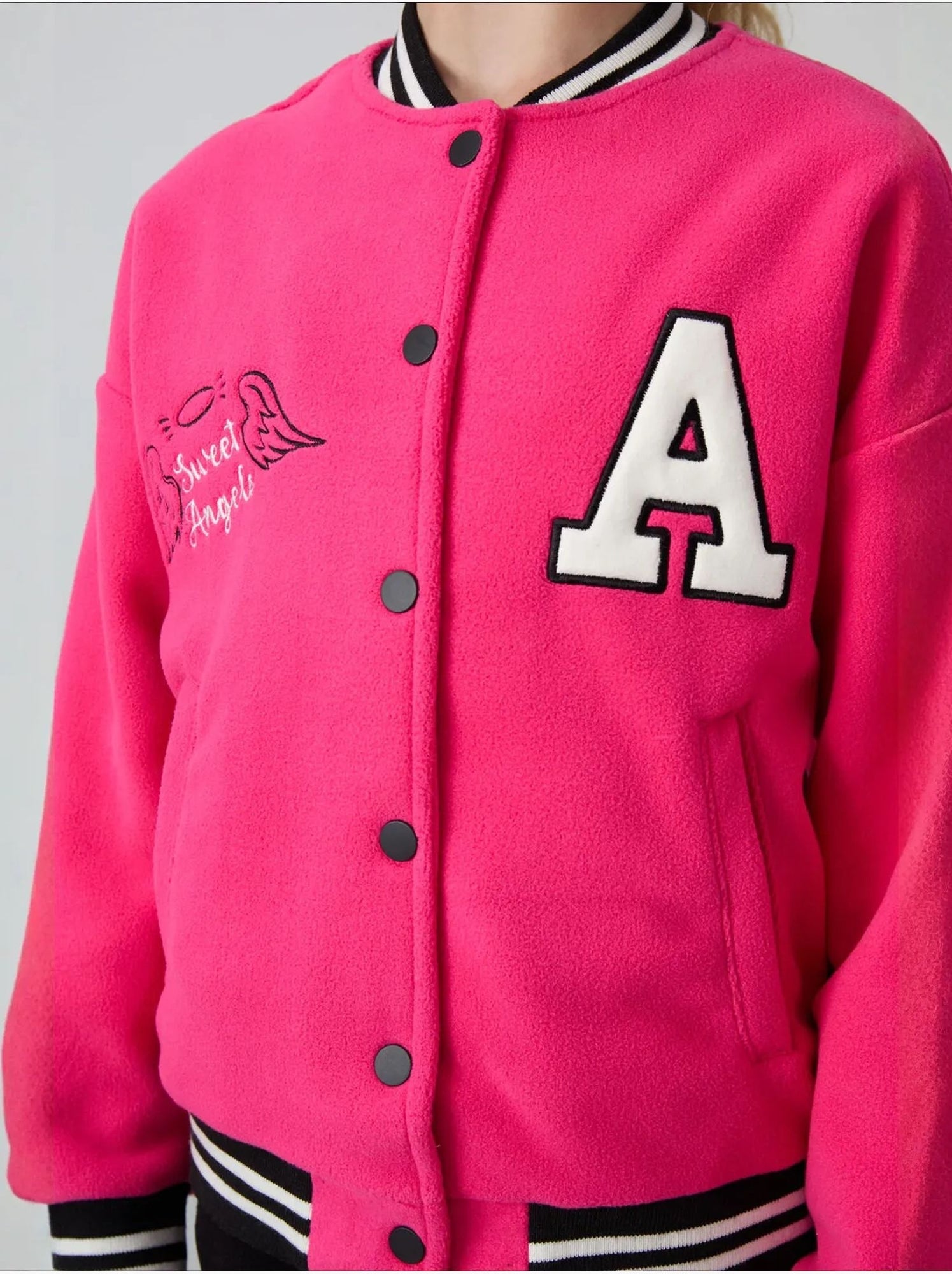 Sweatshirt jeunesse à pressions tommy - Rose fluo/Solinotes