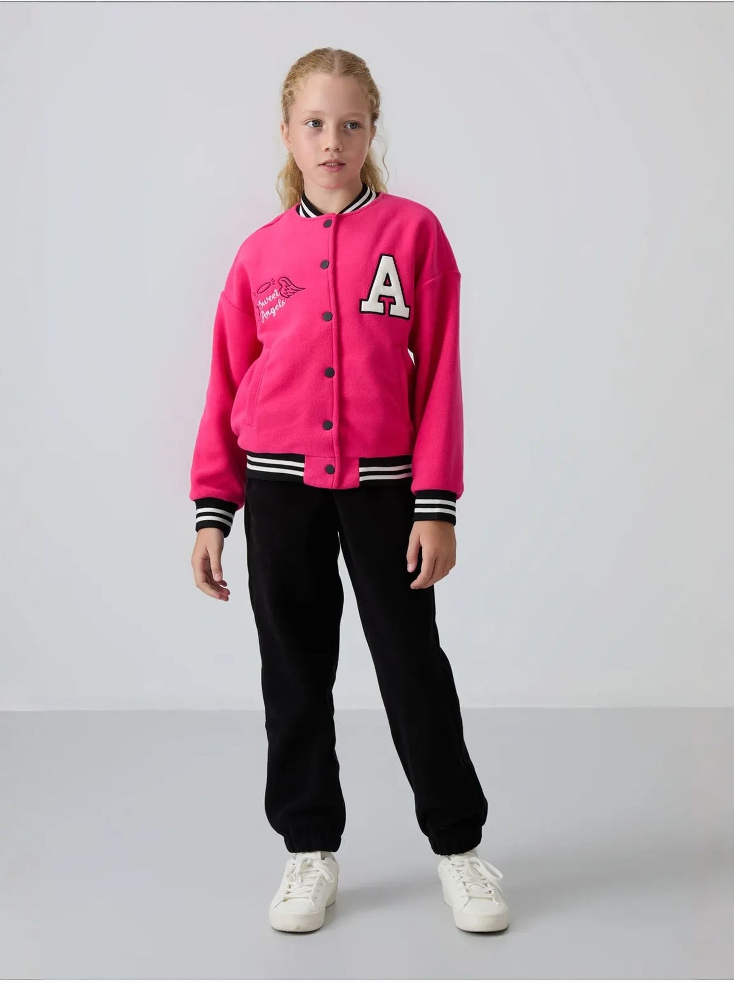 Sweatshirt jeunesse à pressions tommy - Rose fluo/Solinotes