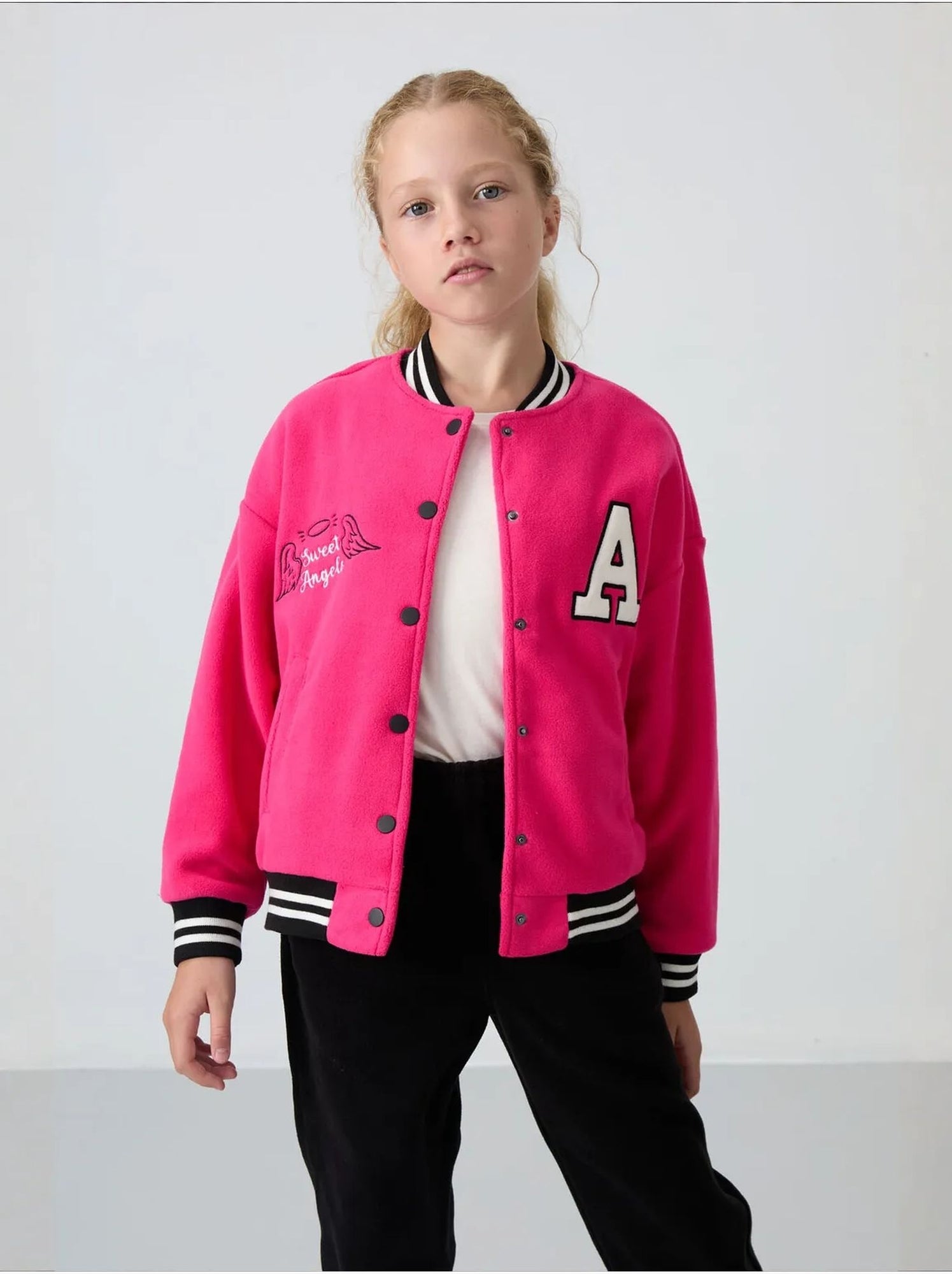 Sweatshirt jeunesse à pressions tommy - Rose fluo/Solinotes