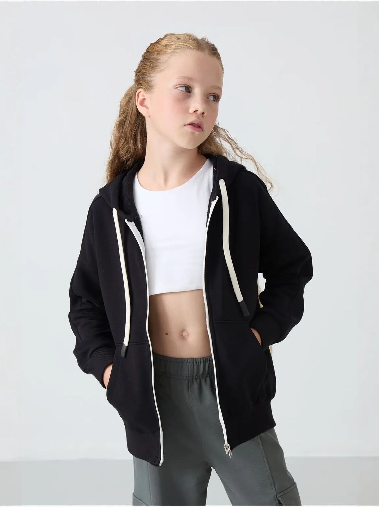 Sweatshirt unisexe jeunesse à capuche zippé tommy - Gris