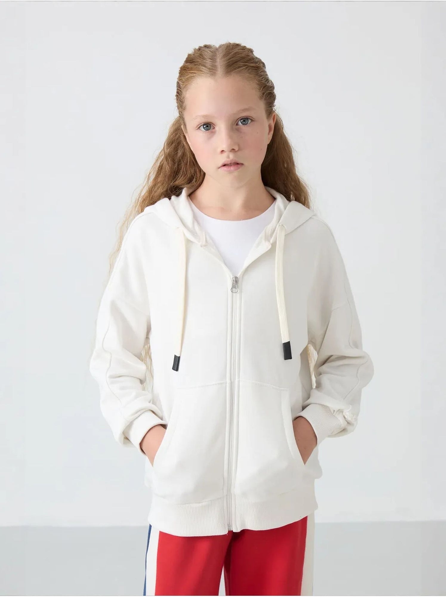 Sweatshirt unisexe jeunesse en mélange coton tommy - Blanc cassé