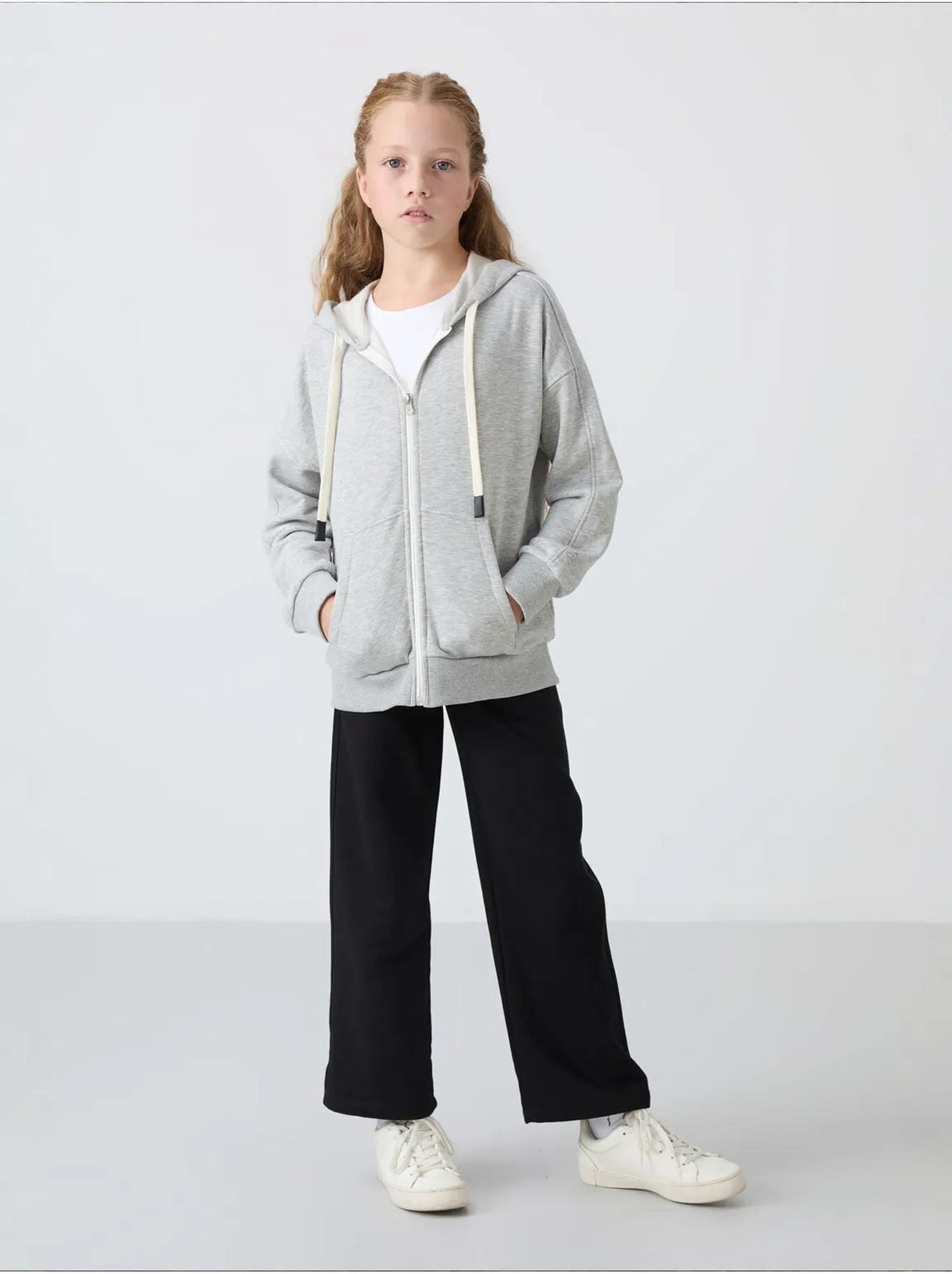 Sweatshirt unisexe jeunesse en mélange coton tommy - Gris clair