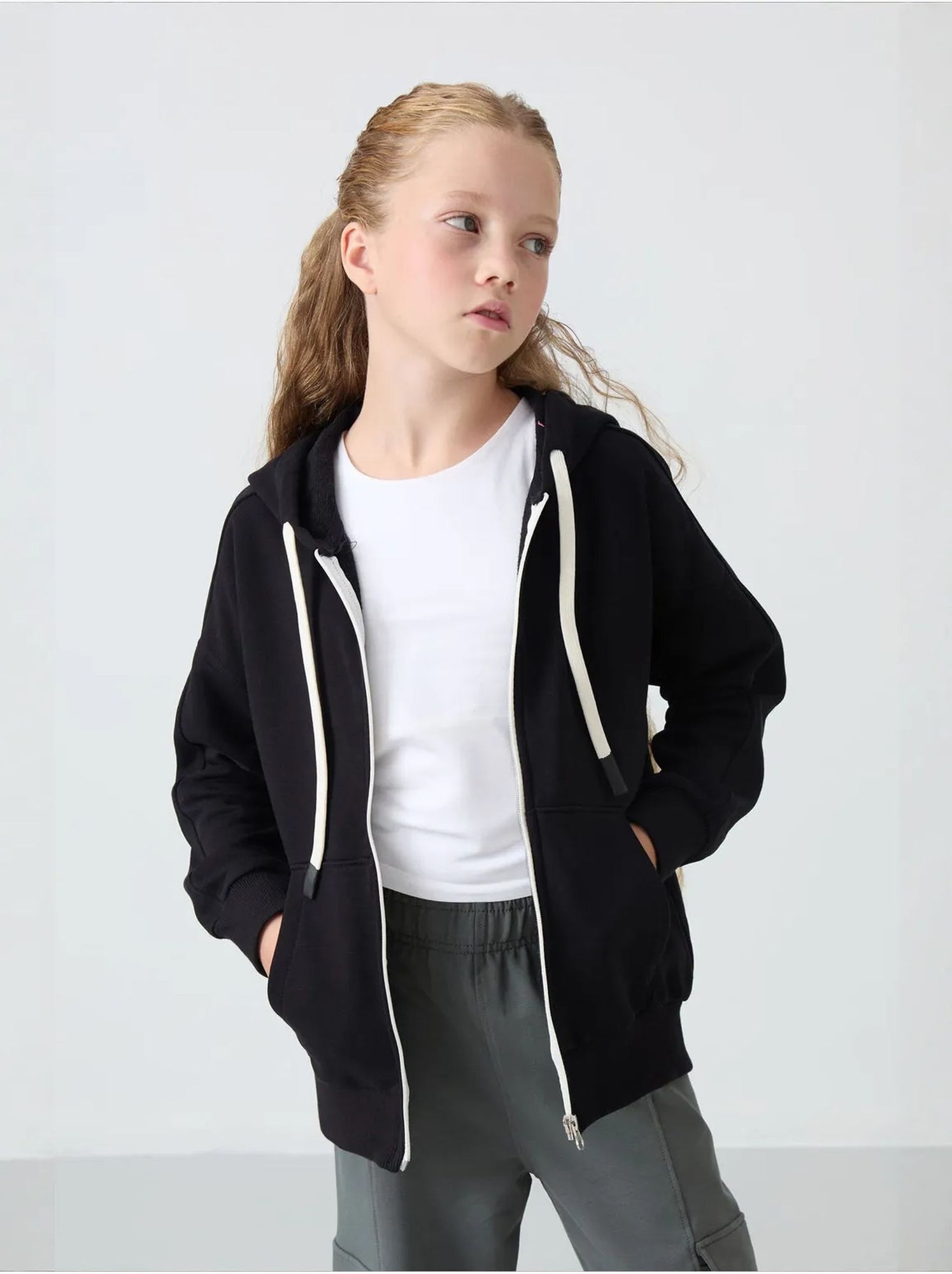 Sweatshirt unisexe jeunesse en mélange coton tommy - Noir