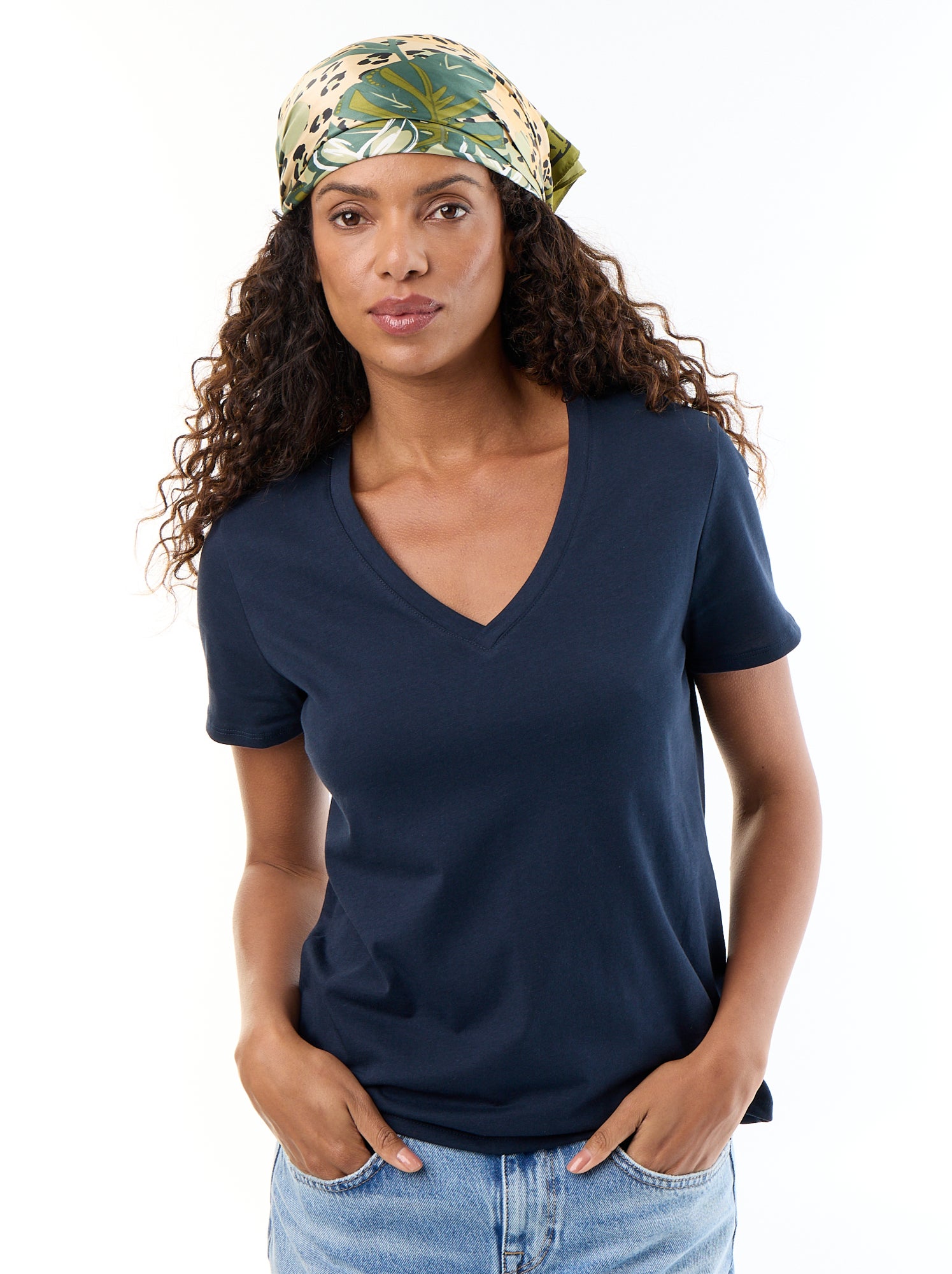 T-shirt à col V - Bleu