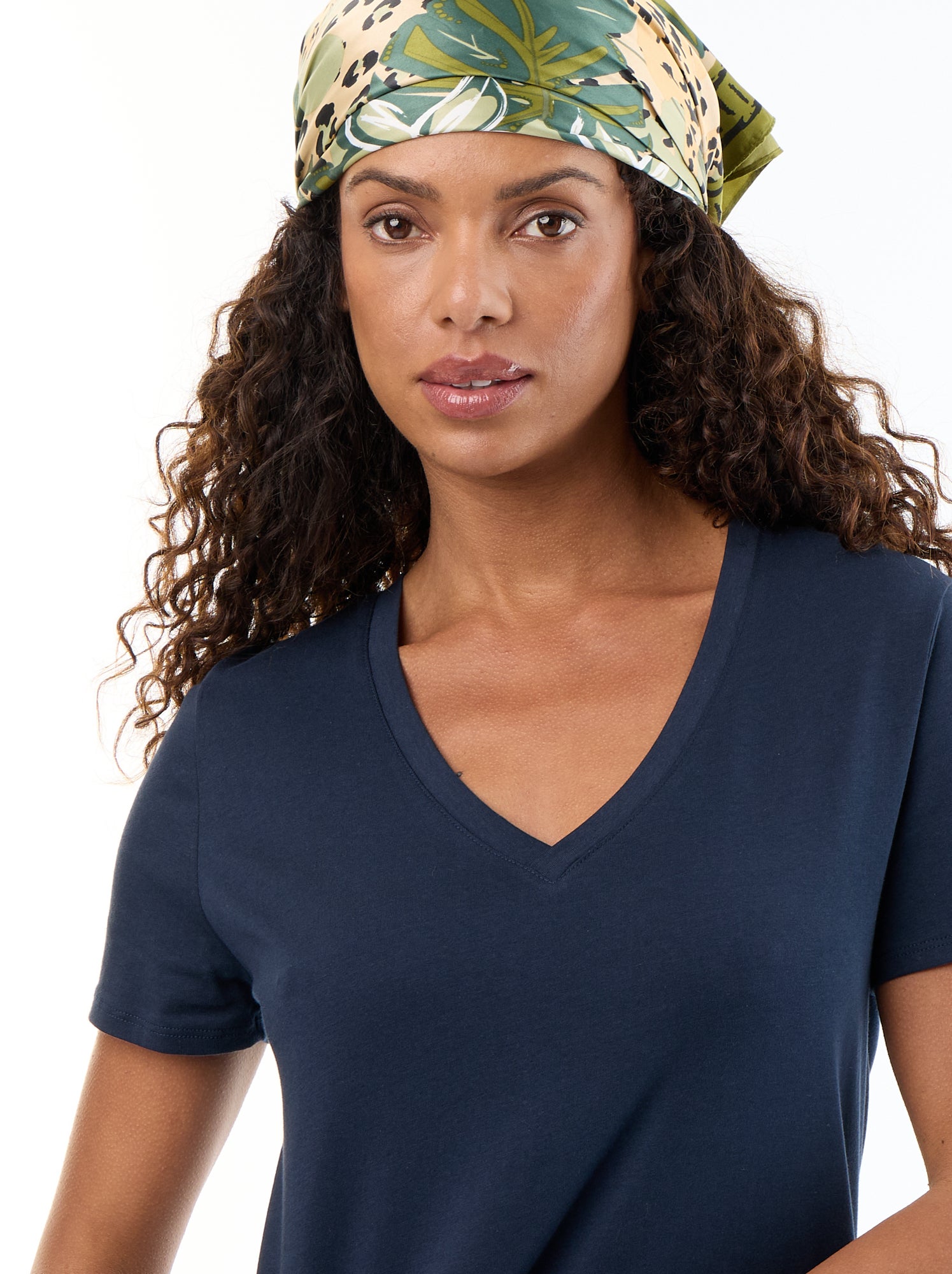 T-shirt à col V - Bleu