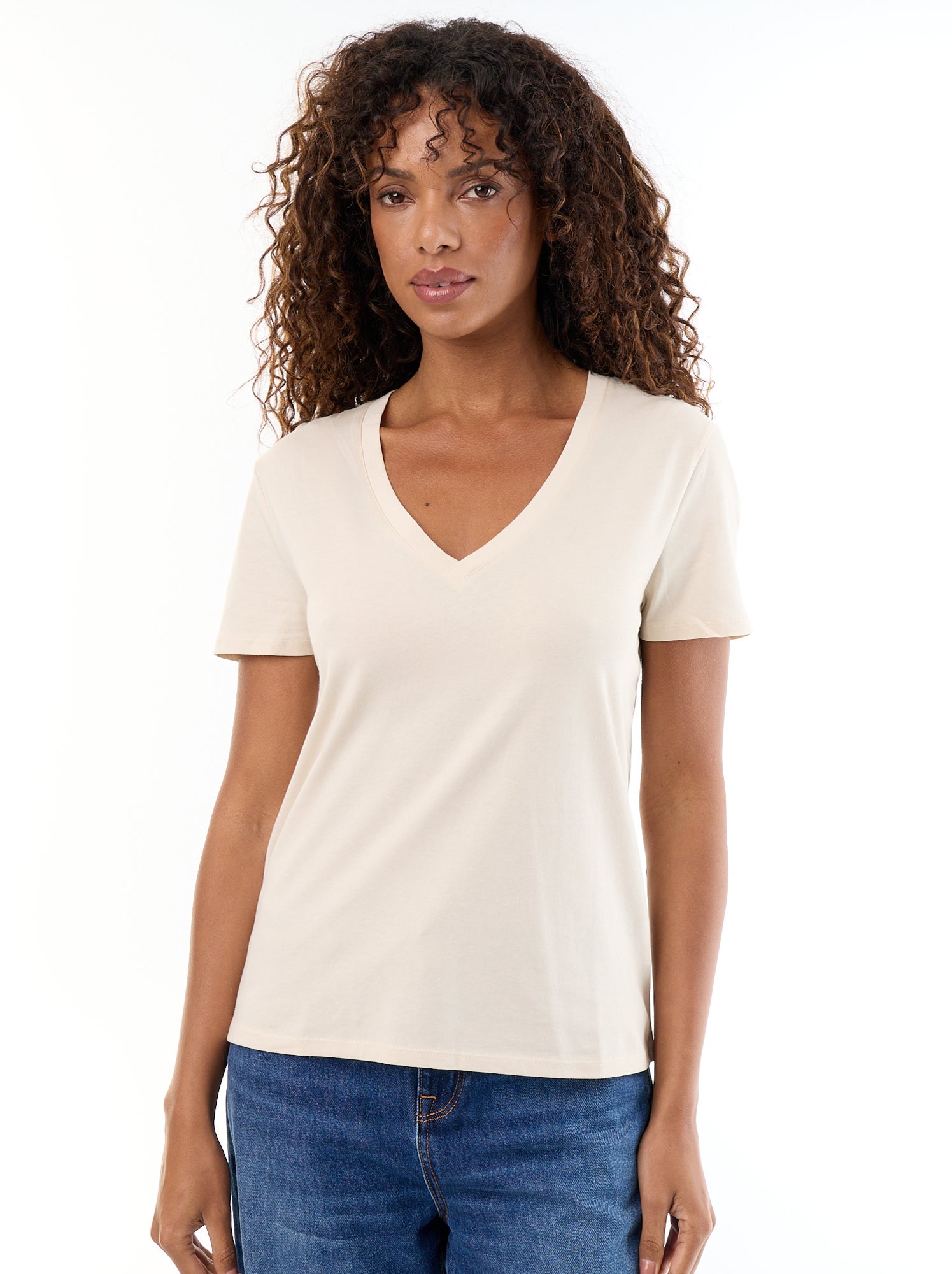 T-shirt à col V - Gris