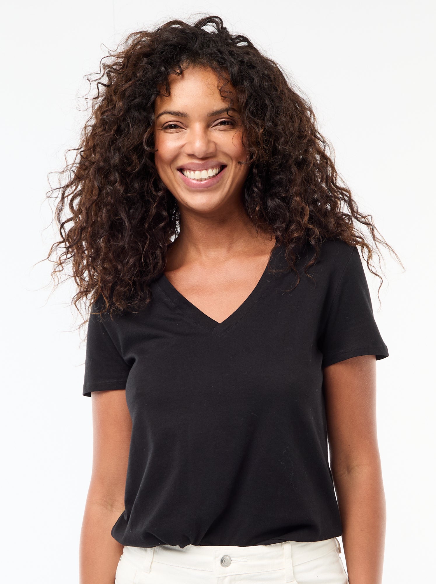 T-shirt à col V - Noir