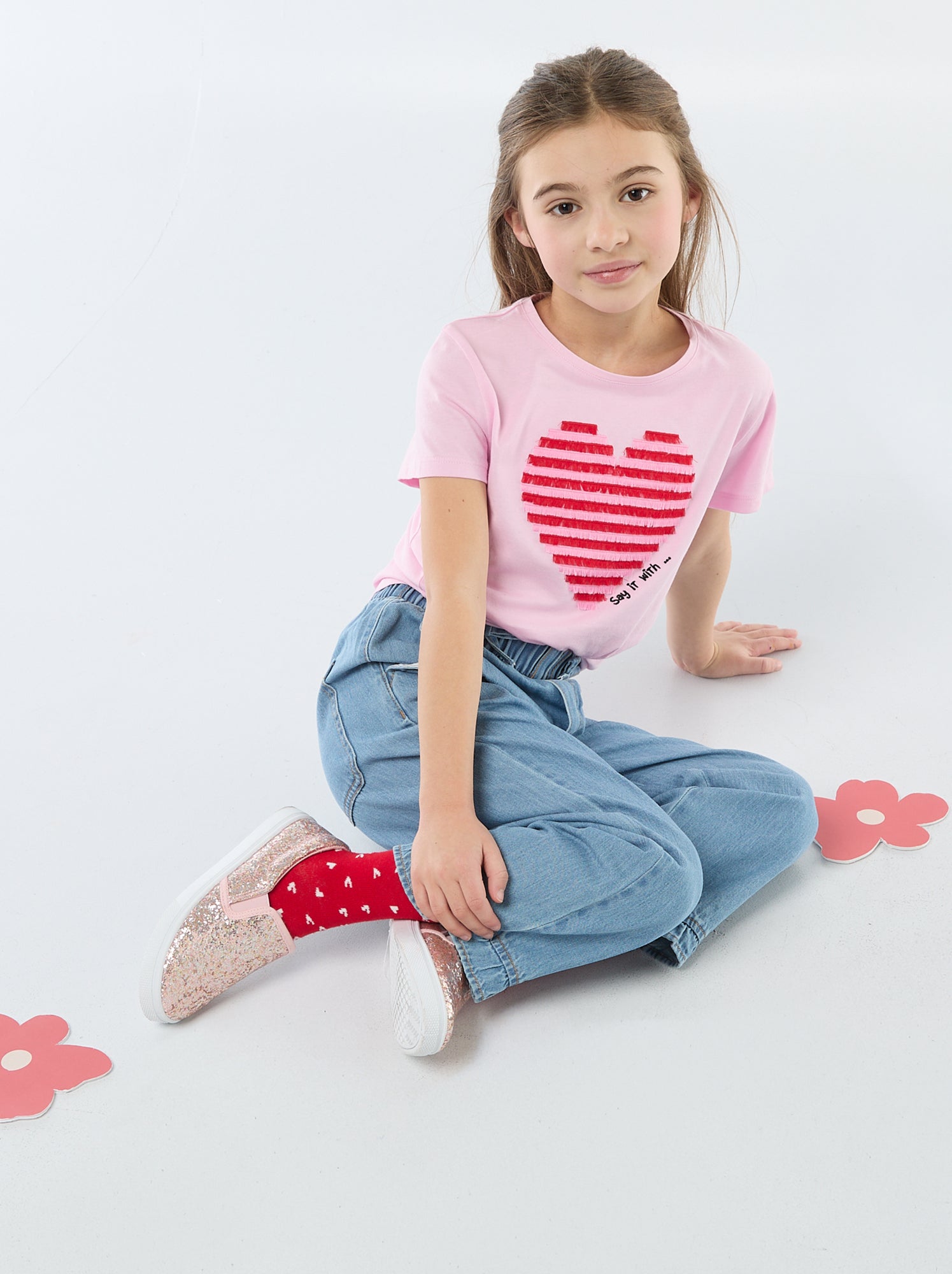 T-shirt à manches courtes avec animation - Rose (EUP66_6)