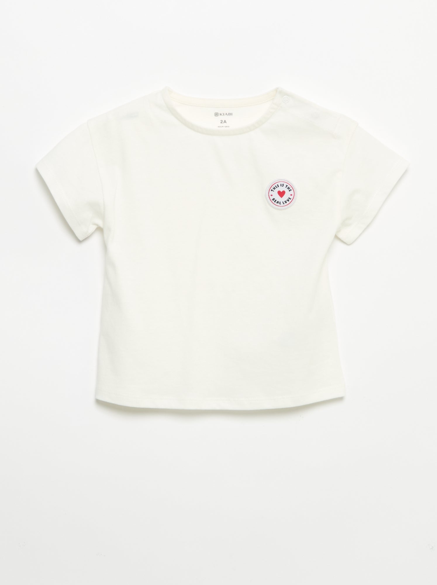 T-shirt à manches courtes avec cœur cousu - Blanc (FXD97_3)