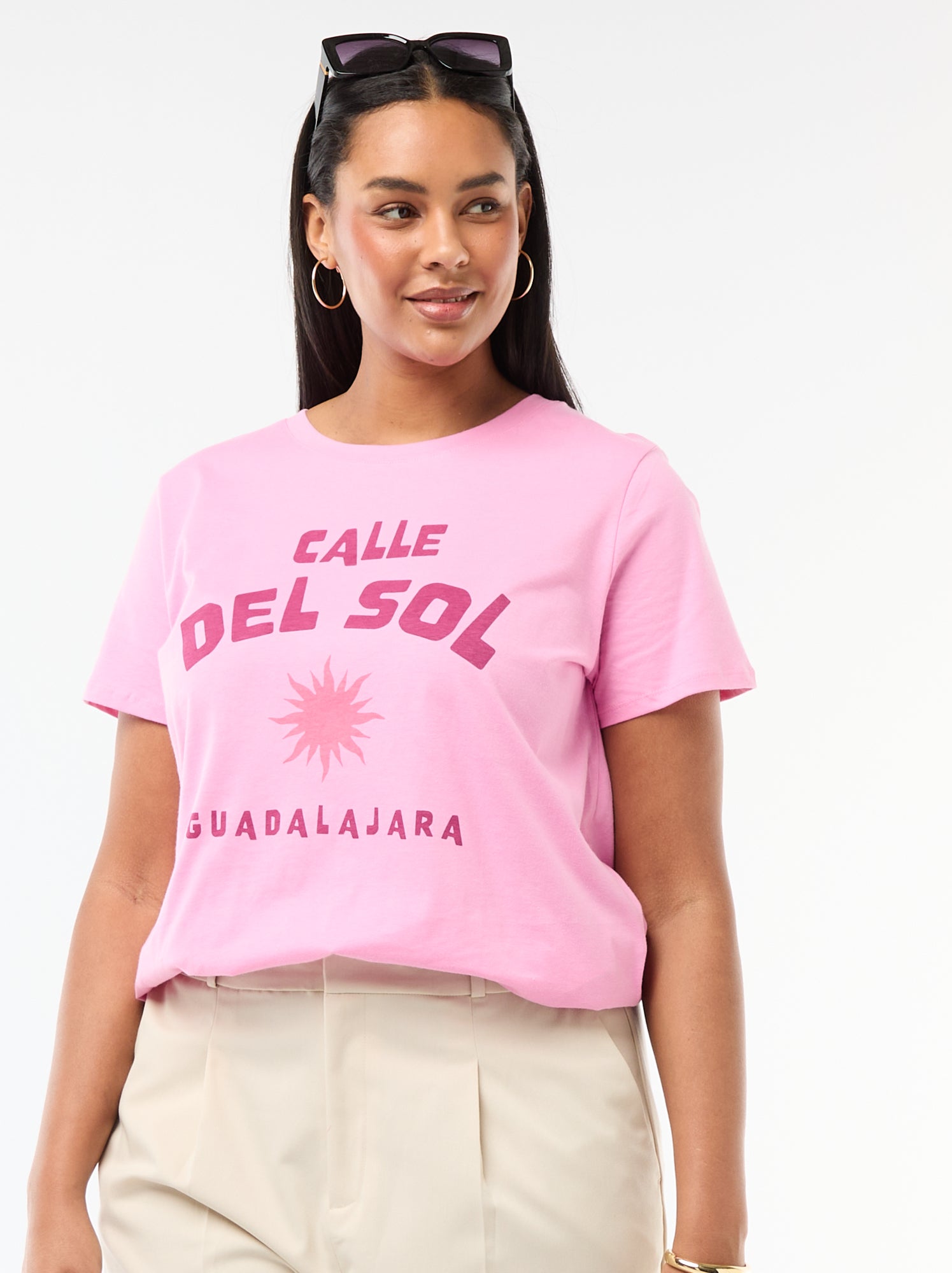 T-shirt à manches courtes avec imprimé - Rose (CQD34_24)