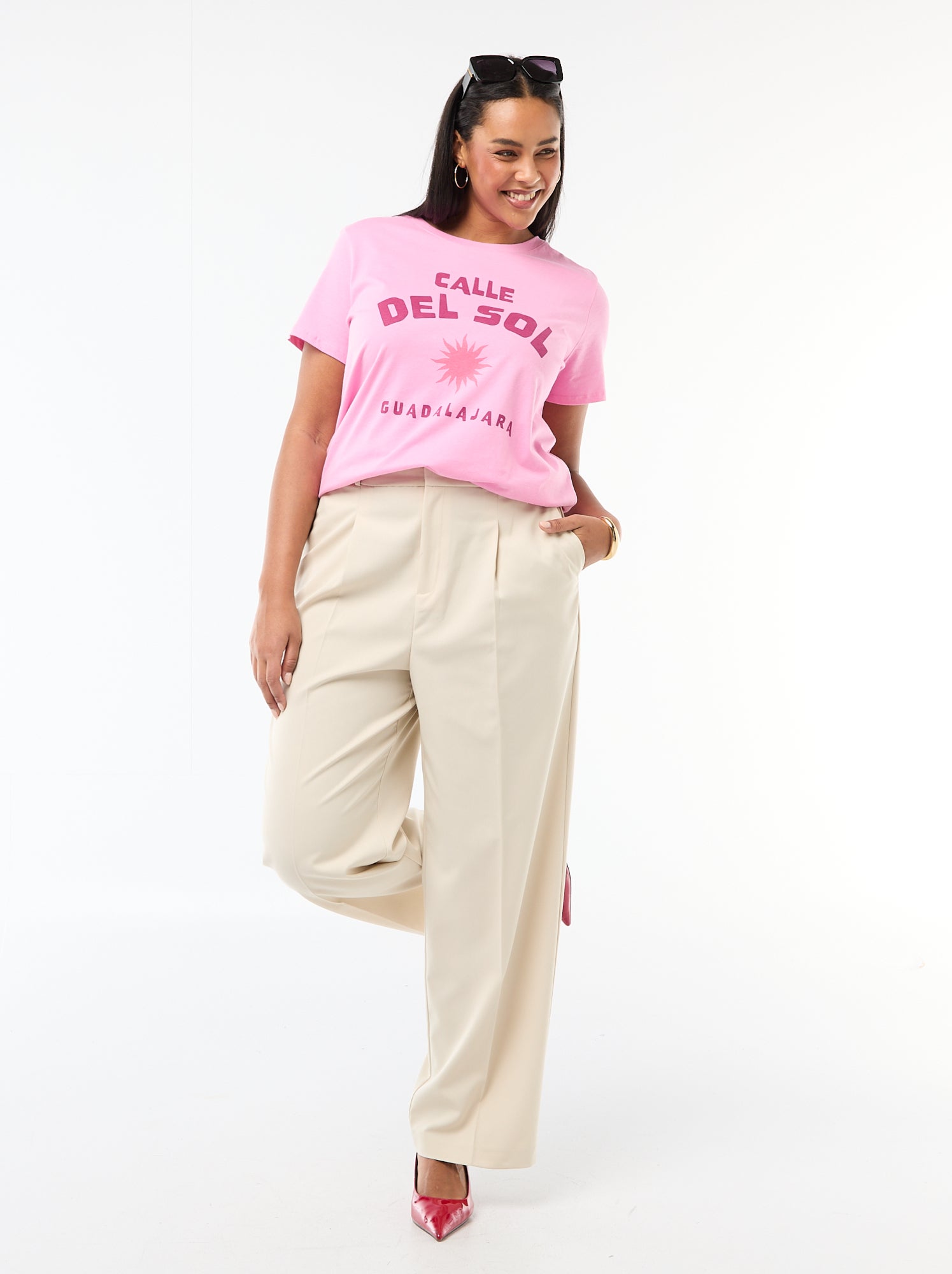 T-shirt à manches courtes avec imprimé - Rose (CQD34_24)