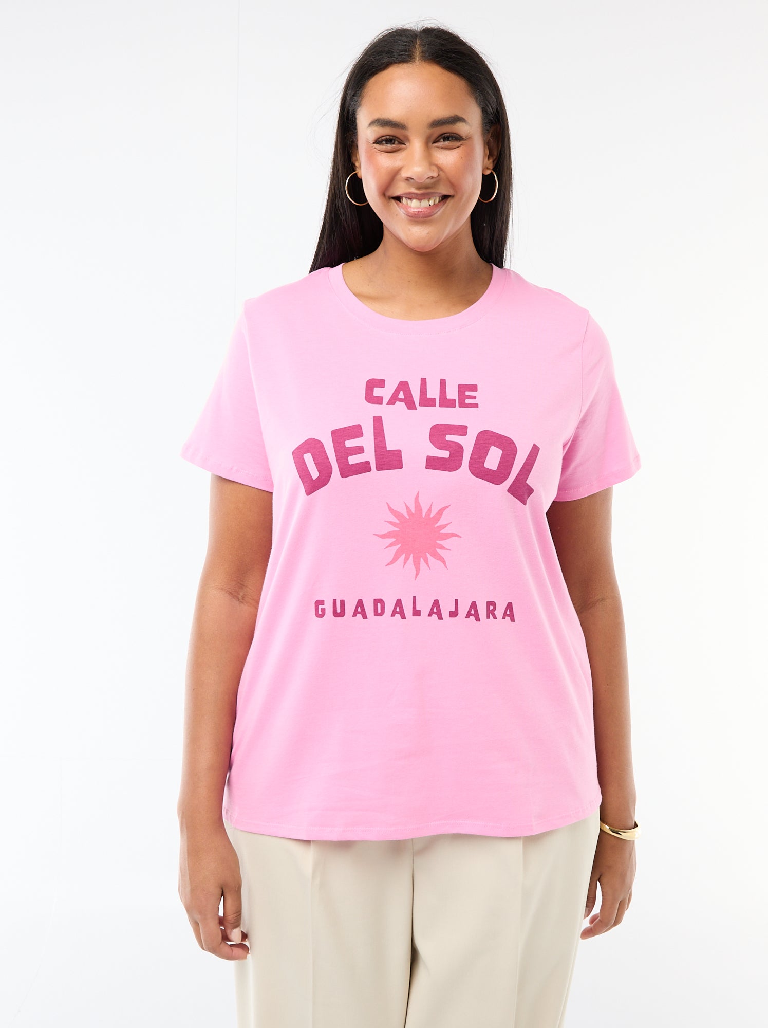 T-shirt à manches courtes avec imprimé - Rose (CQD34_24)