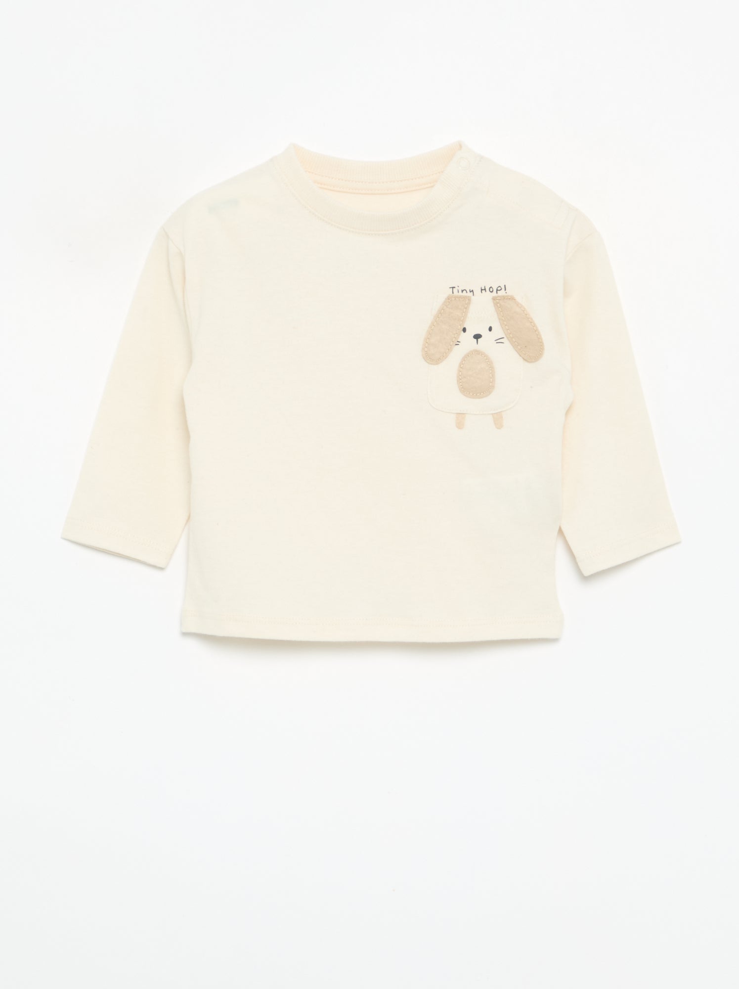 T-shirt à manches longues avec poche animée - Blanc