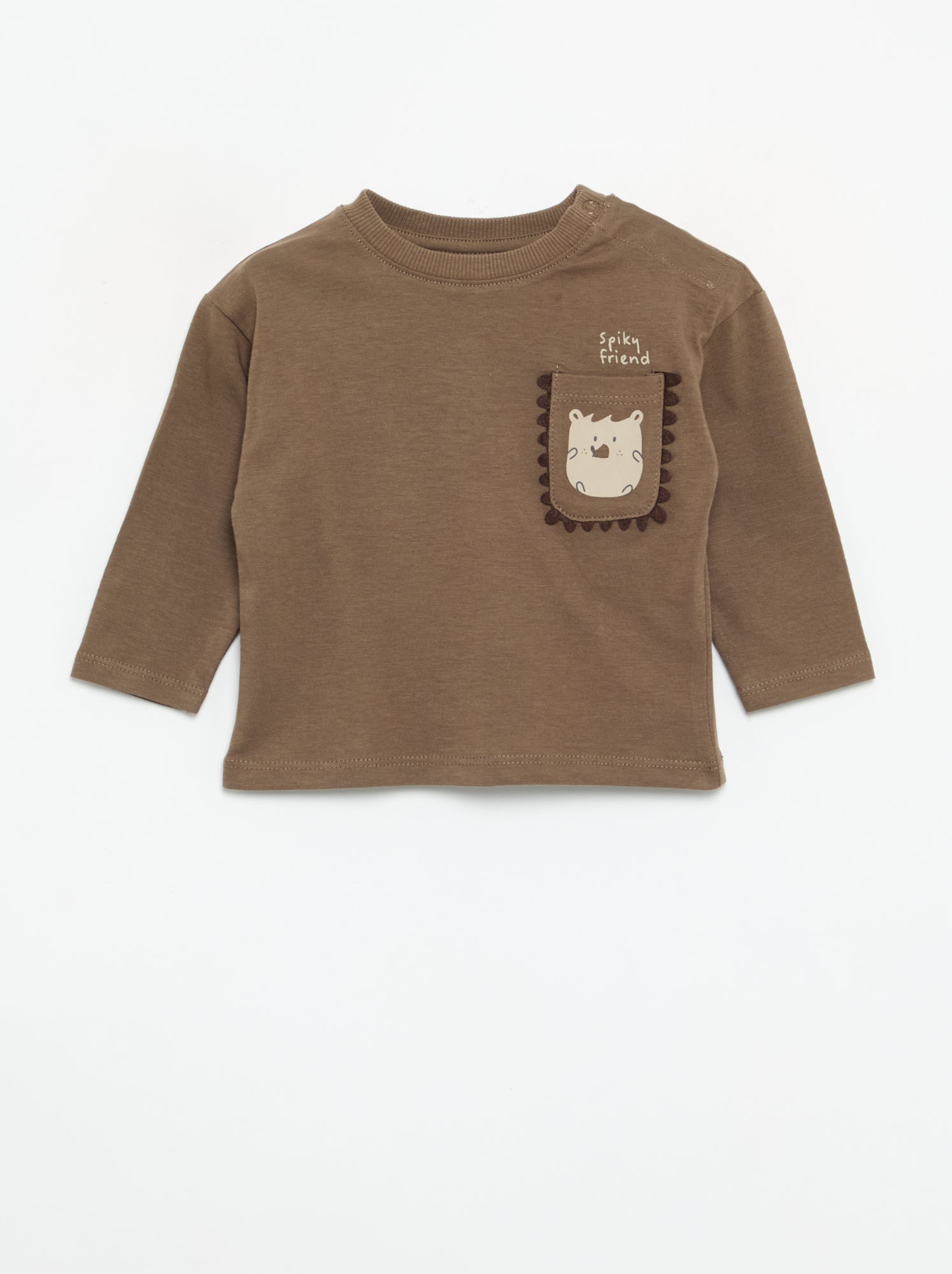 T-shirt à manches longues avec poche animée - Marron (GIZ31_3)