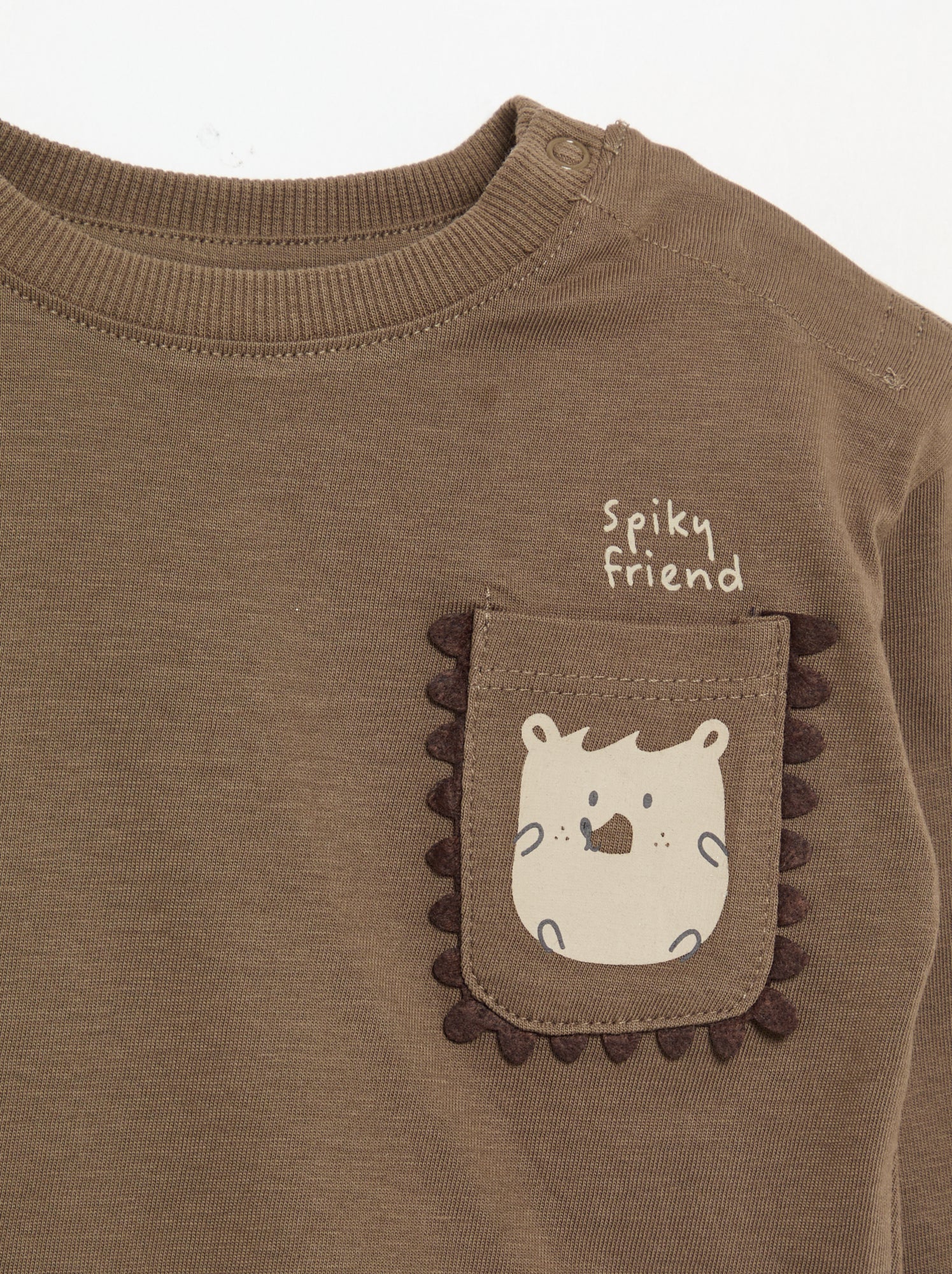 T-shirt à manches longues avec poche animée - Marron (GIZ31_3)