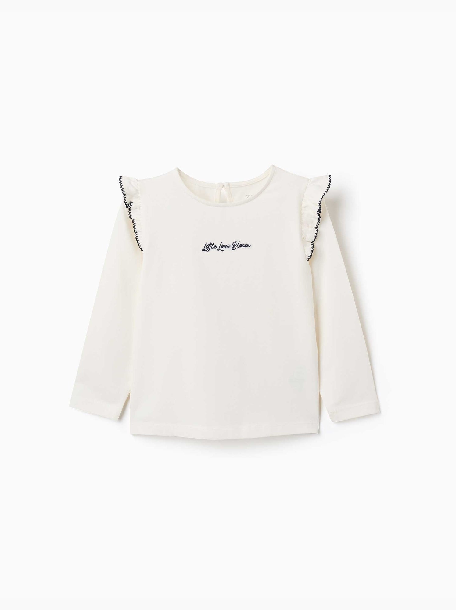 T-shirt à manches longues avec volants et broderie - Blanc