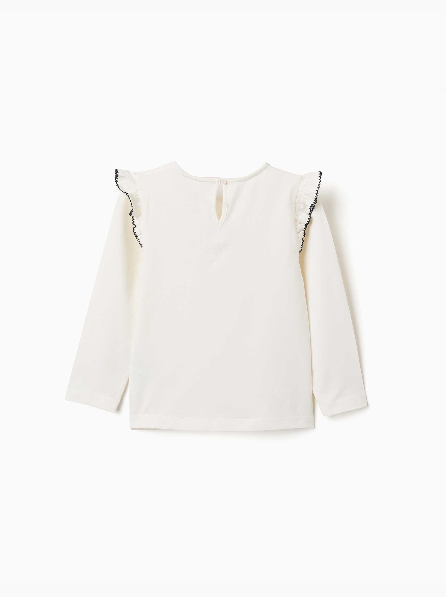 T-shirt à manches longues avec volants et broderie - Blanc
