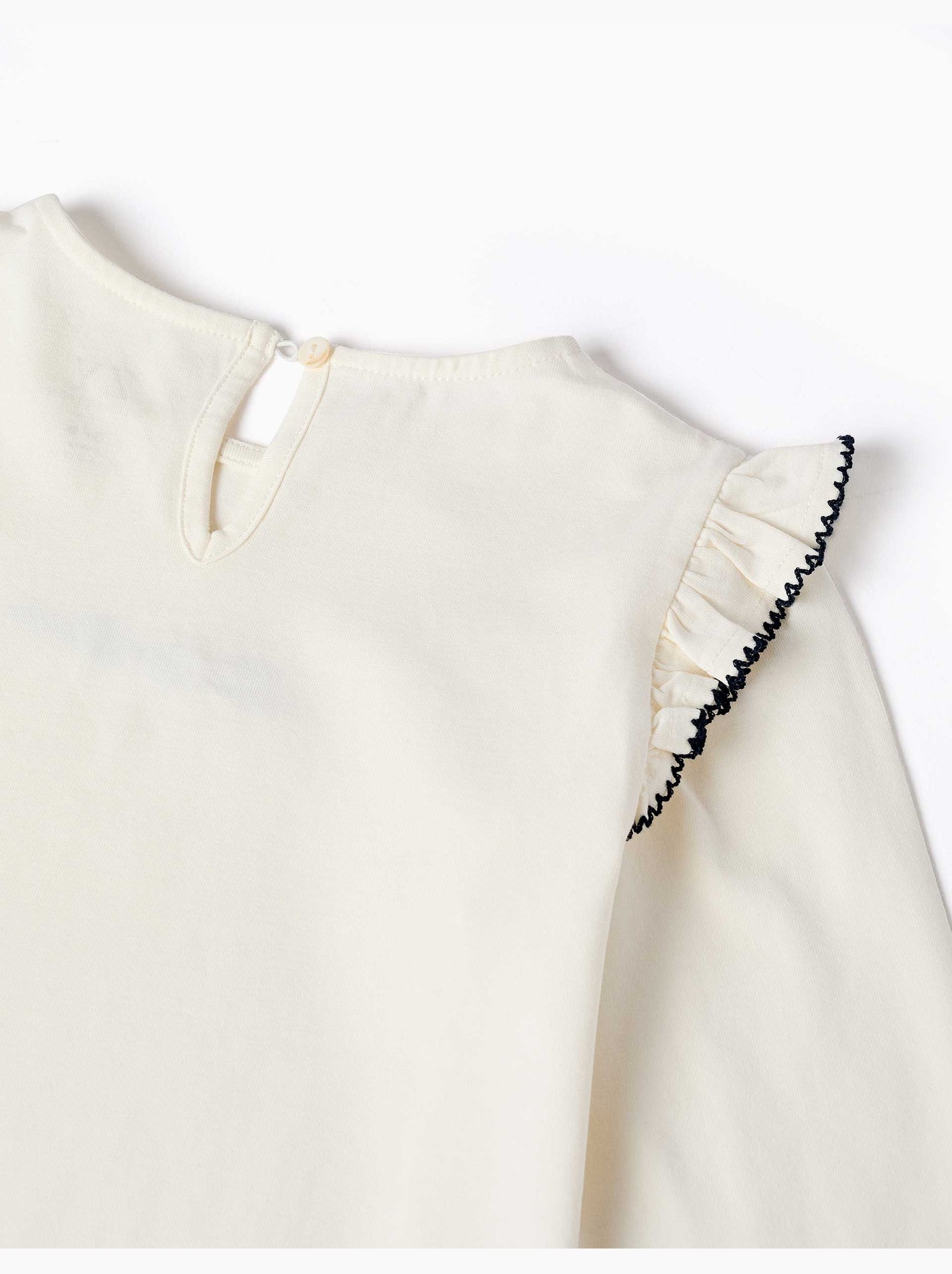 T-shirt à manches longues avec volants et broderie - Blanc