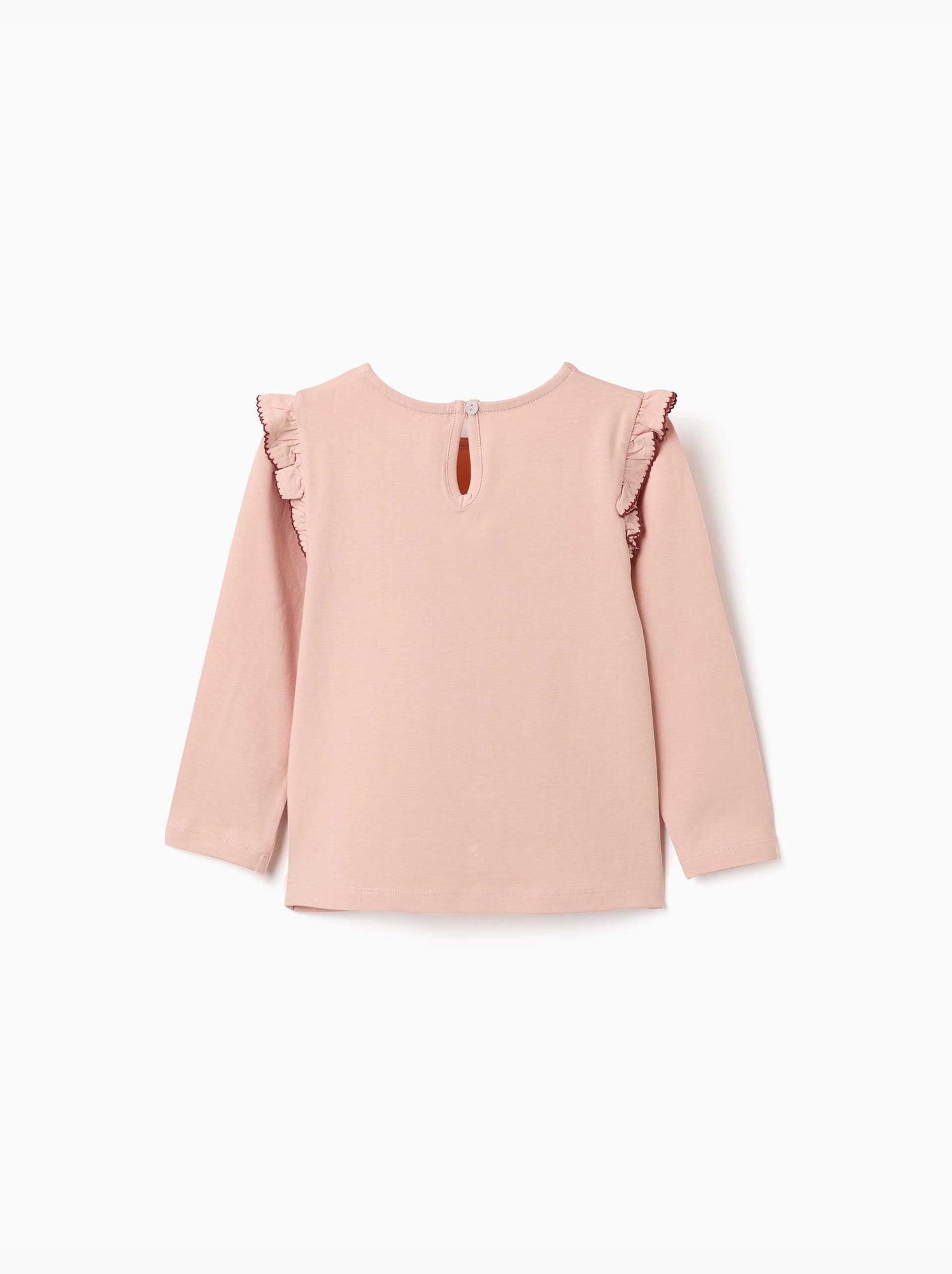 T-shirt à manches longues avec volants et broderie - Rose clair