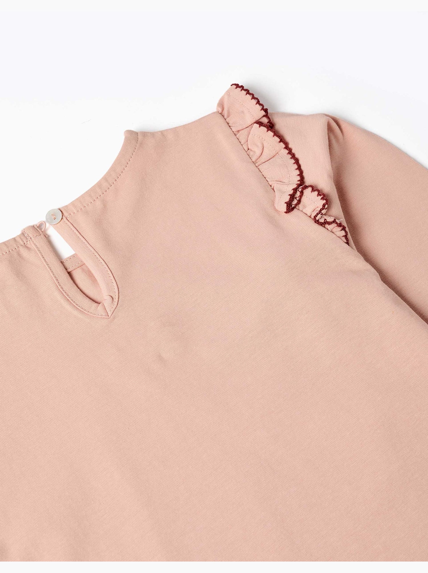 T-shirt à manches longues avec volants et broderie - Rose clair
