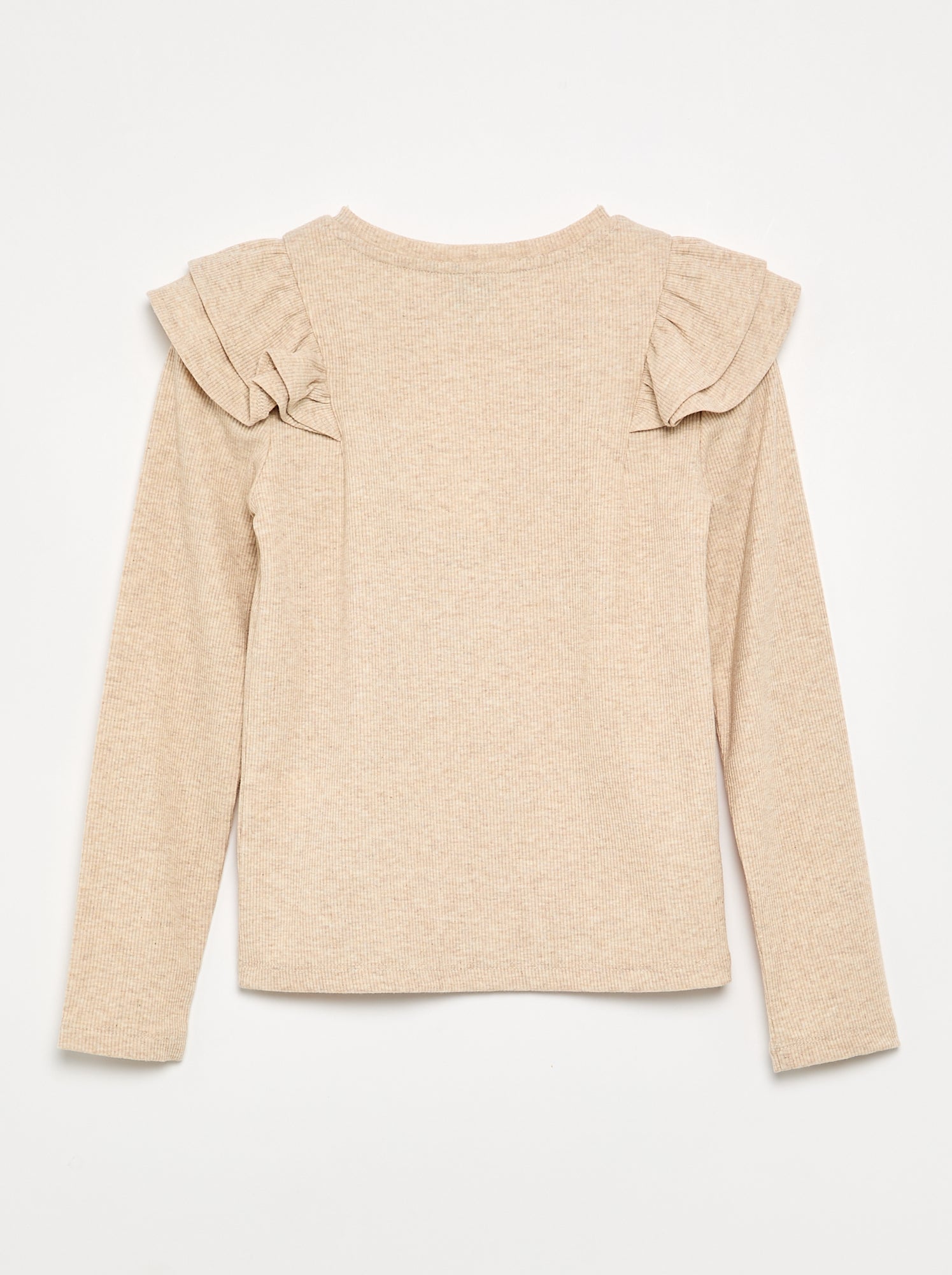 T-shirt à manches longues en maille côtelée - Beige