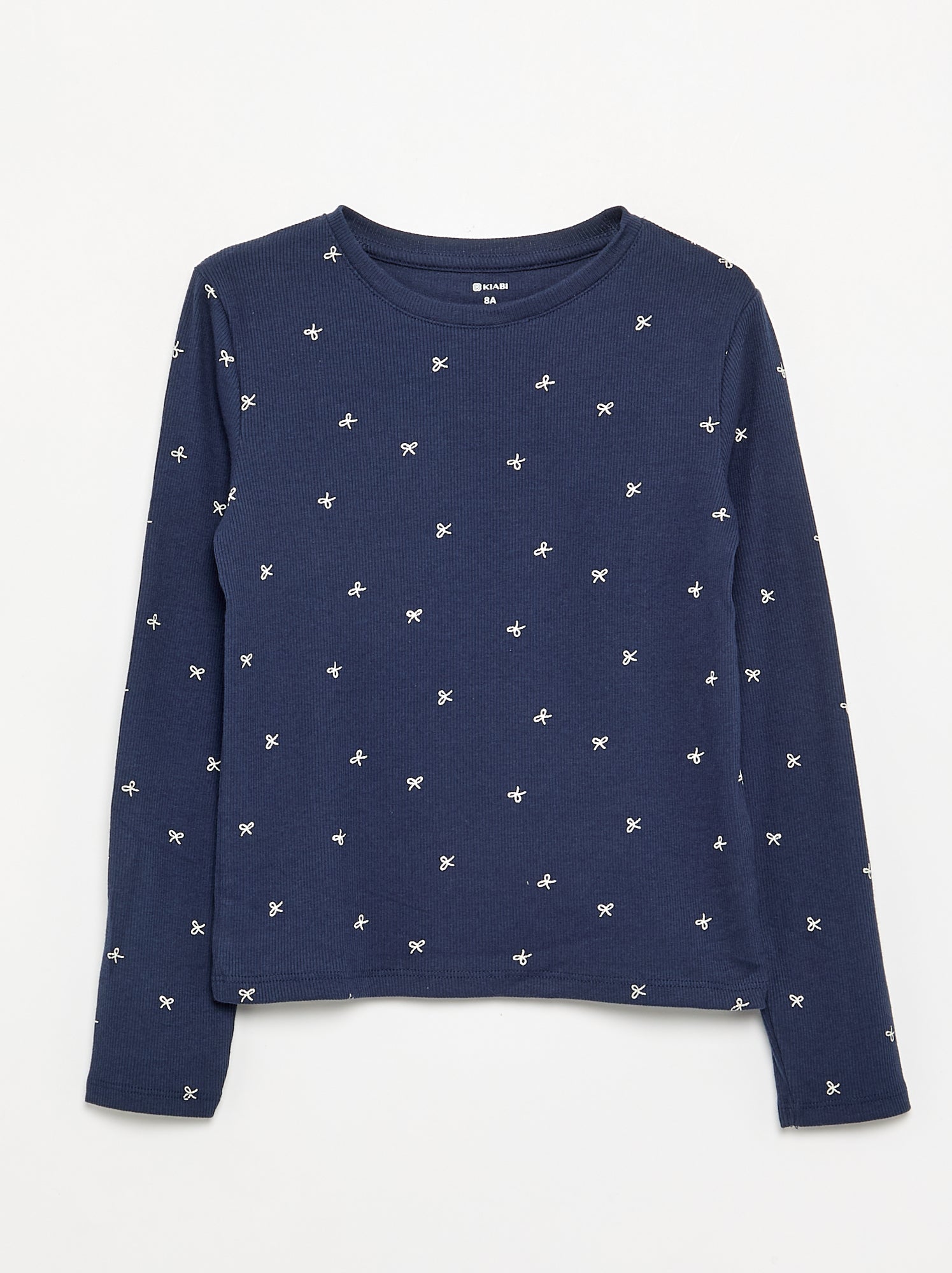 T-shirt à manches longues en maille côtelée - Bleu