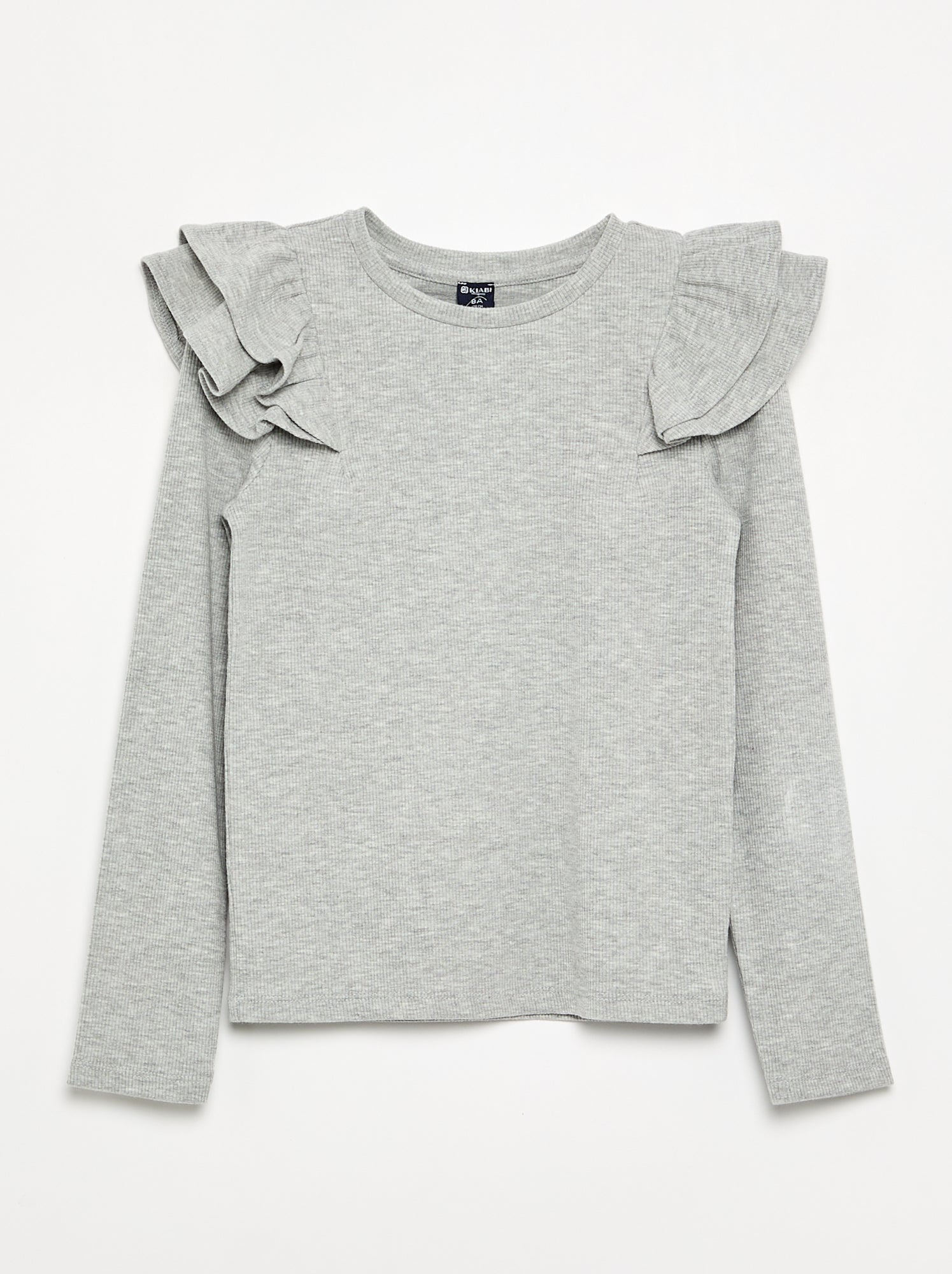 T-shirt à manches longues en maille côtelée - Gris