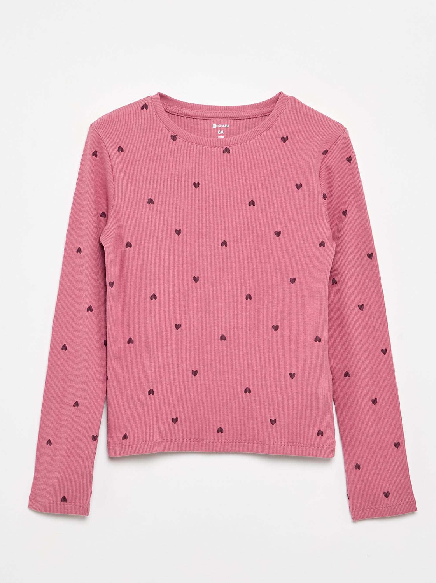 T-shirt à manches longues en maille côtelée - Rose