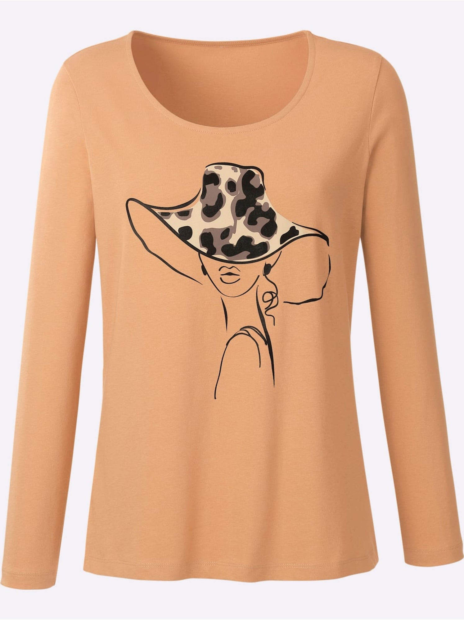 T-shirt à manches longues avec motif imprimé devant et col rond - taille standard - moda vilona - Doré