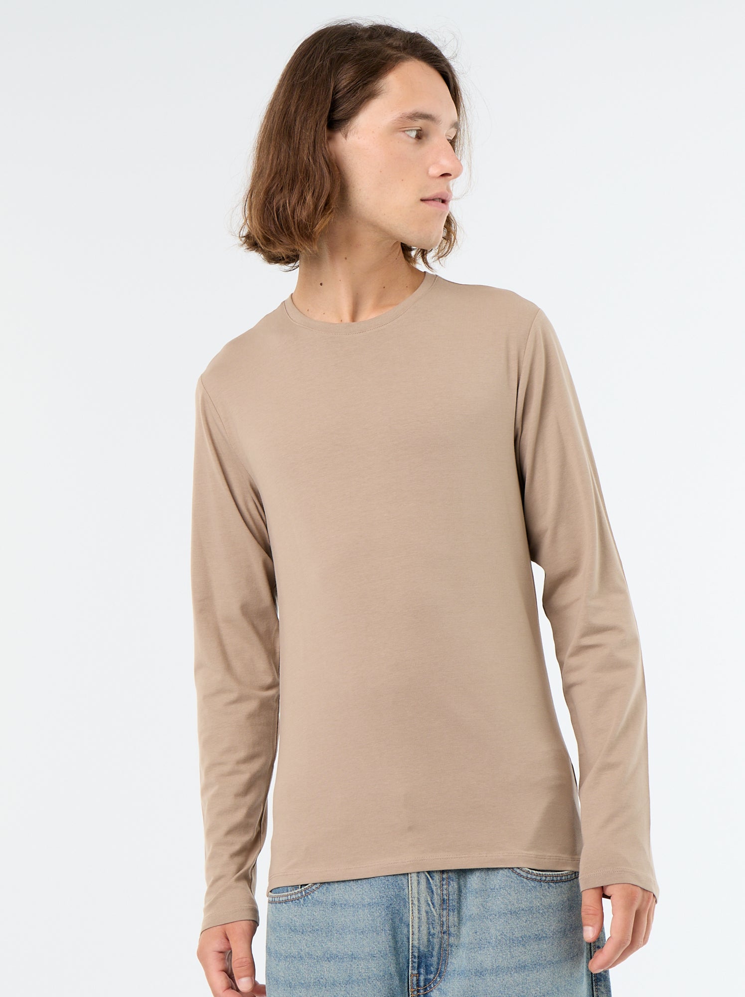 T-shirt à manches longues uni - Beige (FYH82_9)