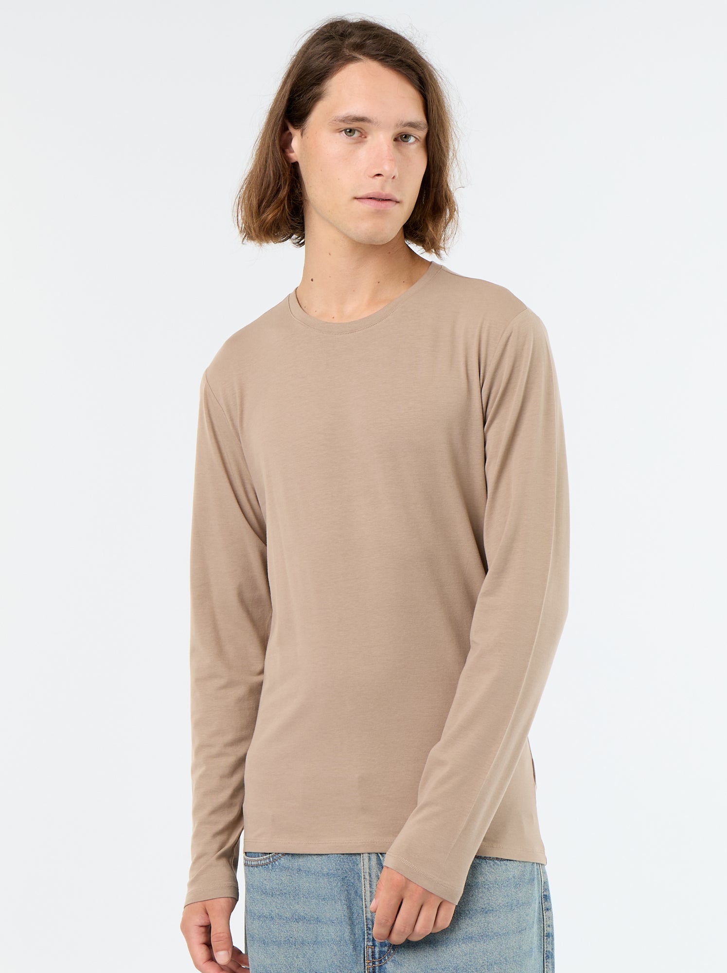 T-shirt à manches longues uni - Beige (FYH82_9)