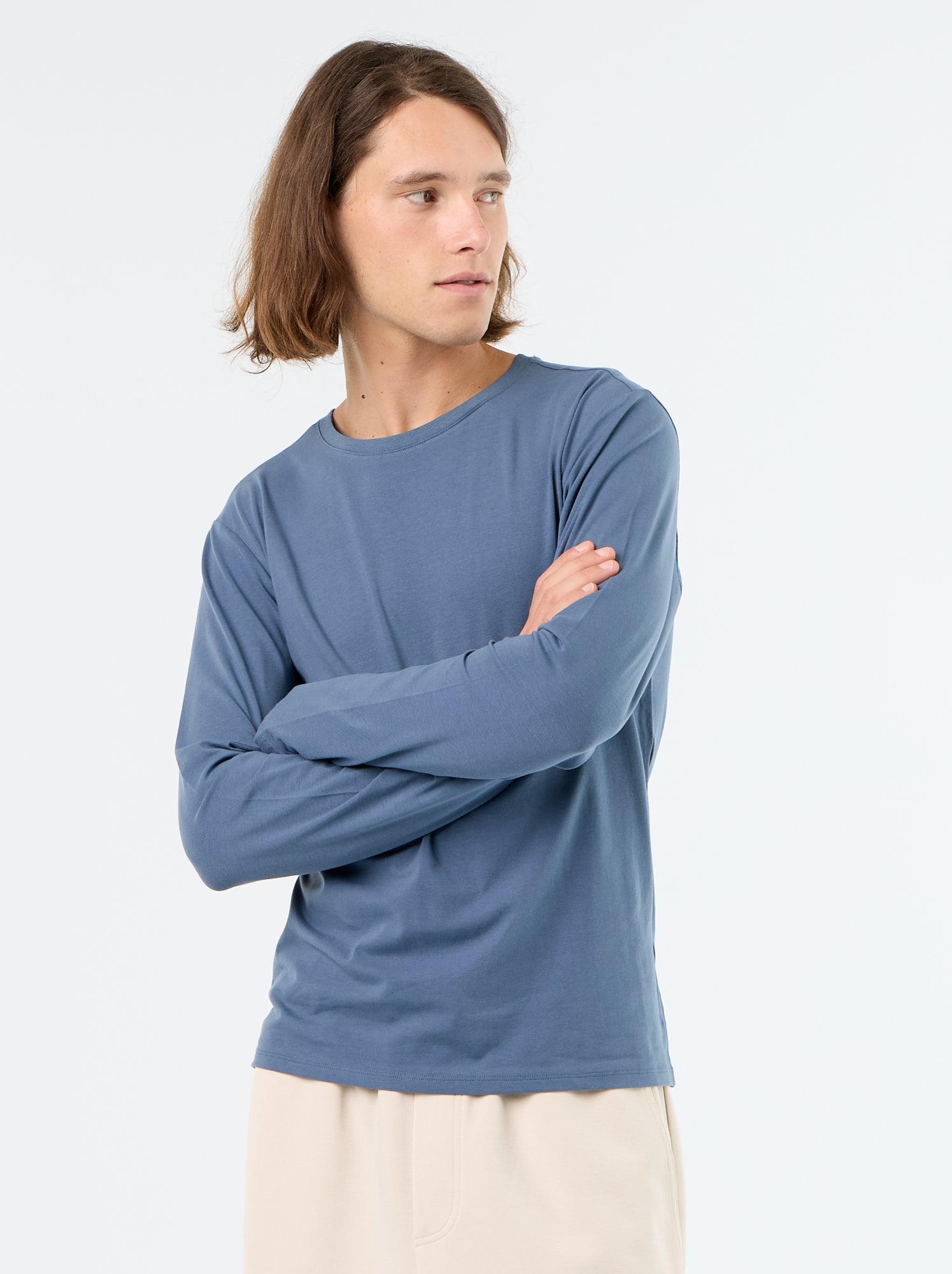 T-shirt à manches longues uni - Bleu (FYH82_6)