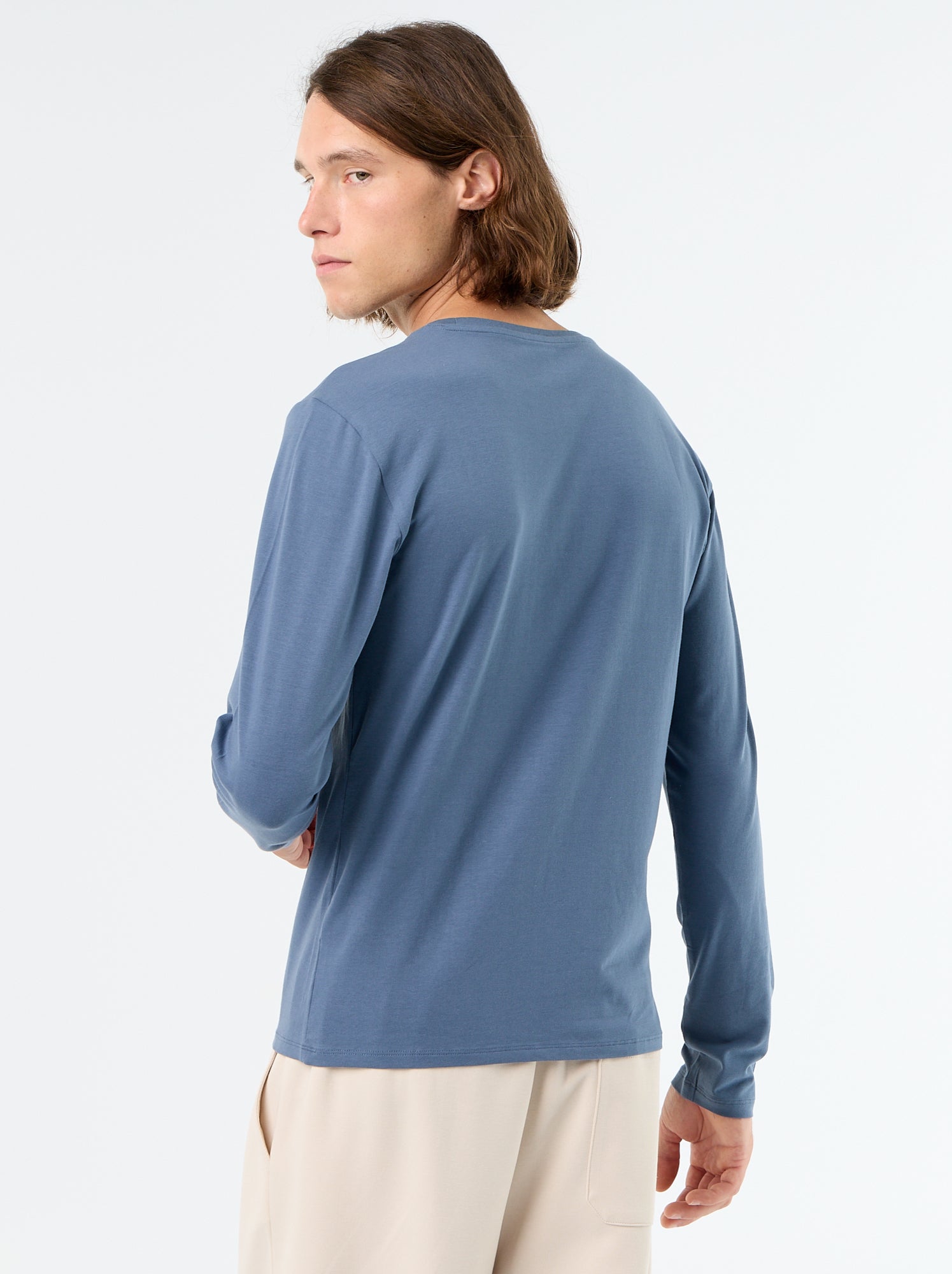 T-shirt à manches longues uni - Bleu (FYH82_6)