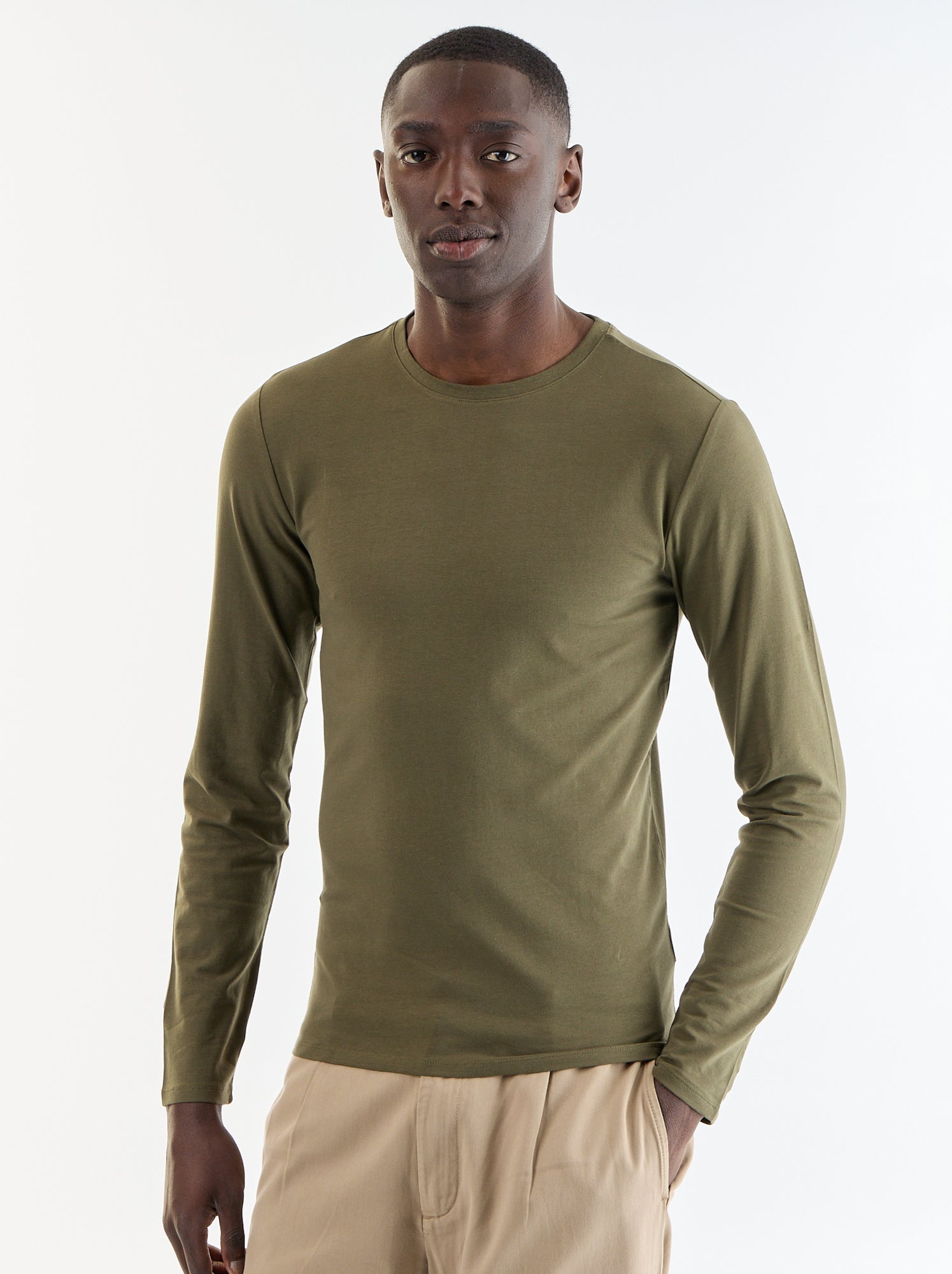 T-shirt à manches longues uni - Kaki